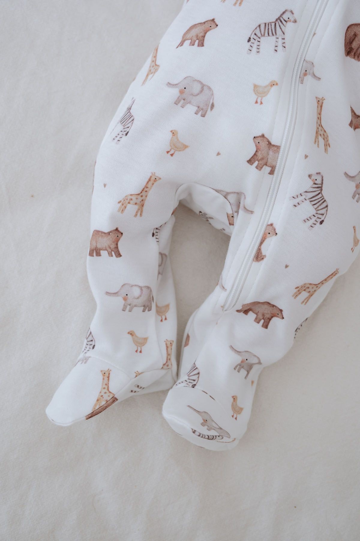 Fermuarlı Patikli Bebek Tulumu - Pureline Series - Cute Animals