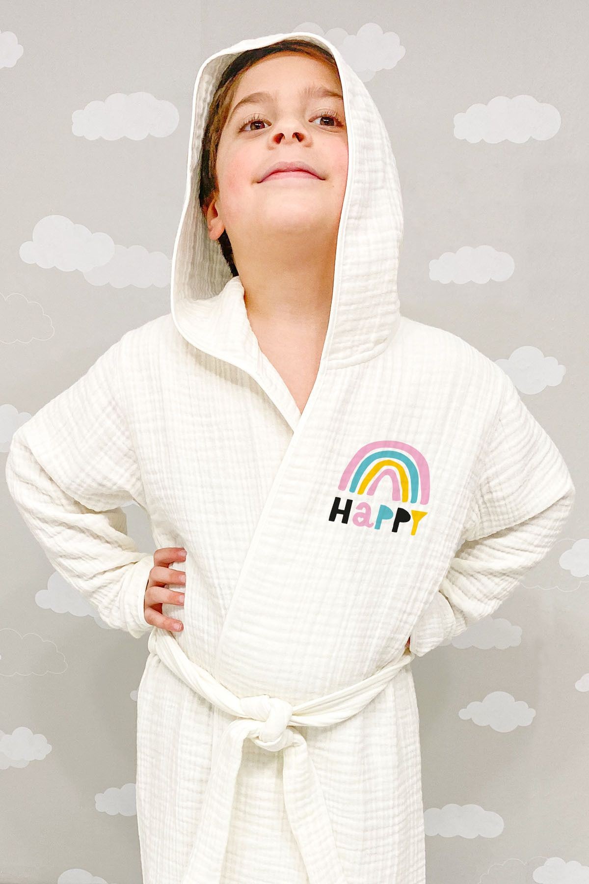 4 Kat Müslin Bornoz - Pure Baby Serisi - Happy Gökkuşağı