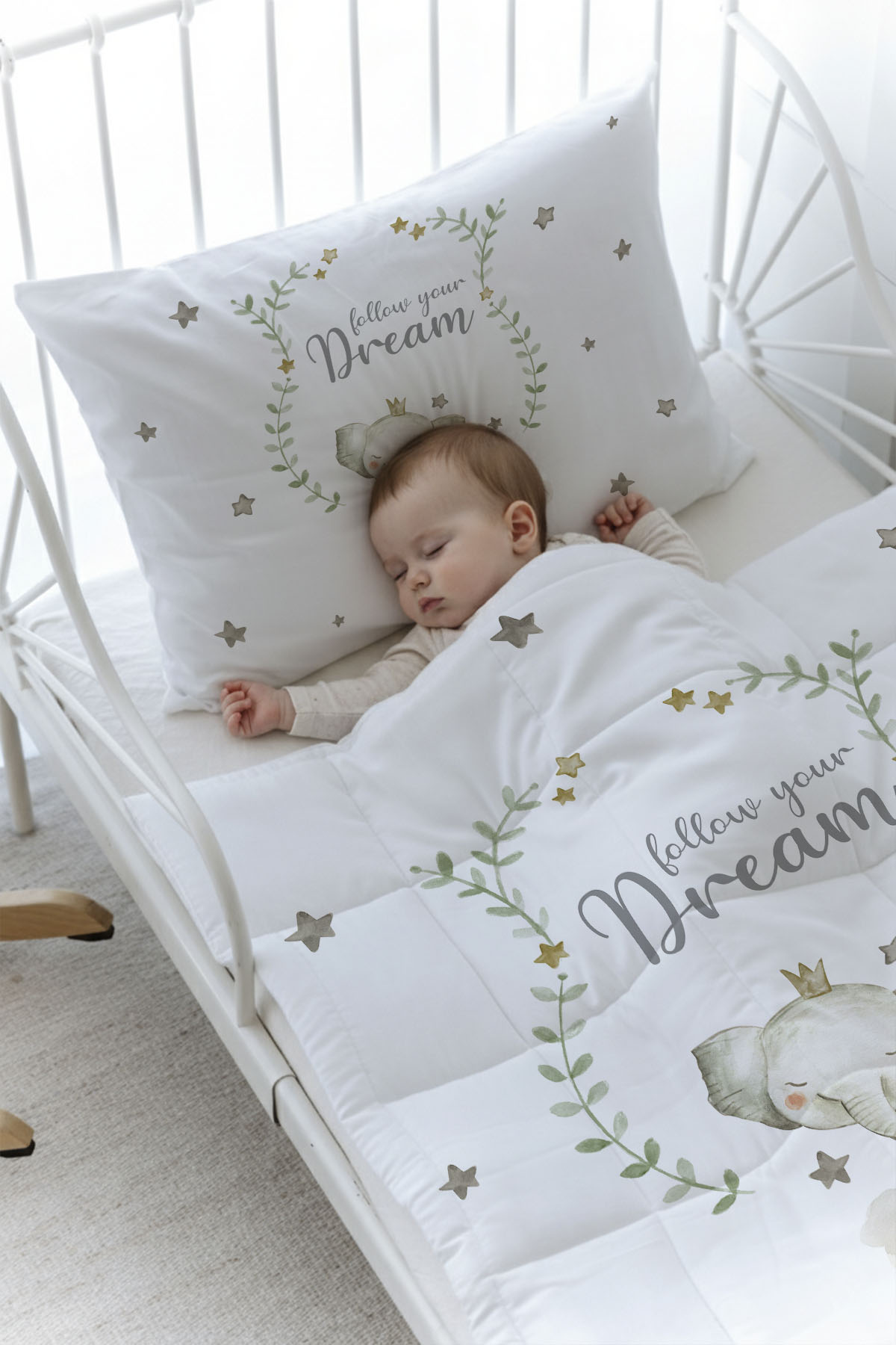 Organik Baskılı Yorgan Seti - For Baby Serisi - Damask Filli