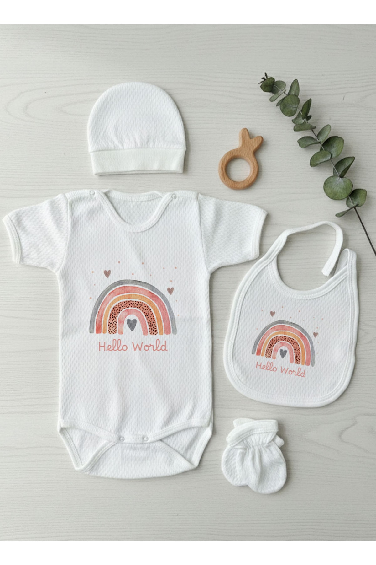 Jakarlı Body Seti - For Baby - Somon Gökkuşağı