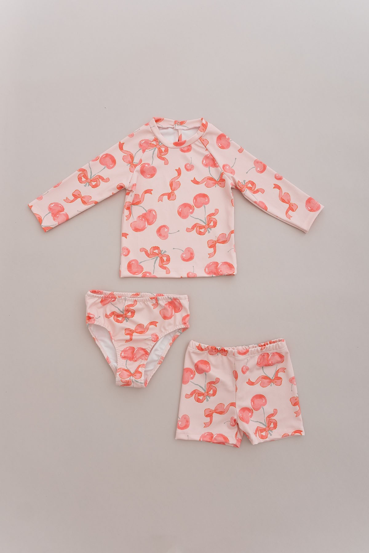 Uv Korumalı Uzun Kollu Kız Bebek Mayo - Cherry & Ribbon