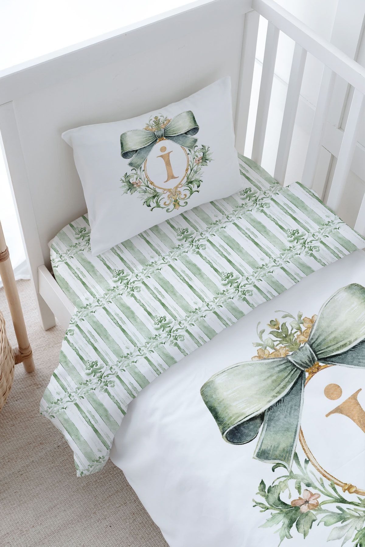 Bebek Boy Nevresim Takımı - Green Royal Series - İ Harfi