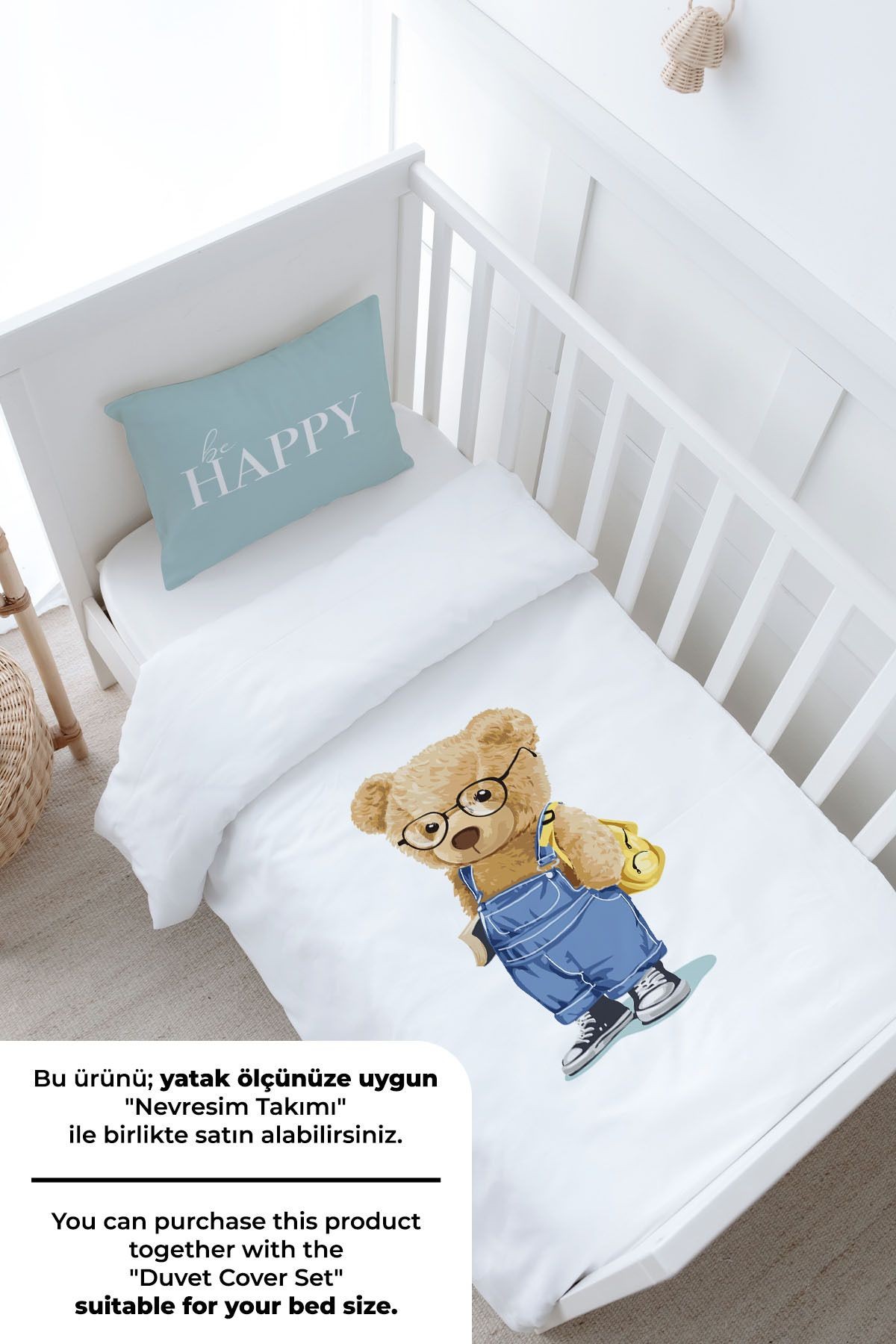 Bebek Boy Lastikli Çarşaf Seti - Pure Baby Serisi - Salopetli Ayıcık