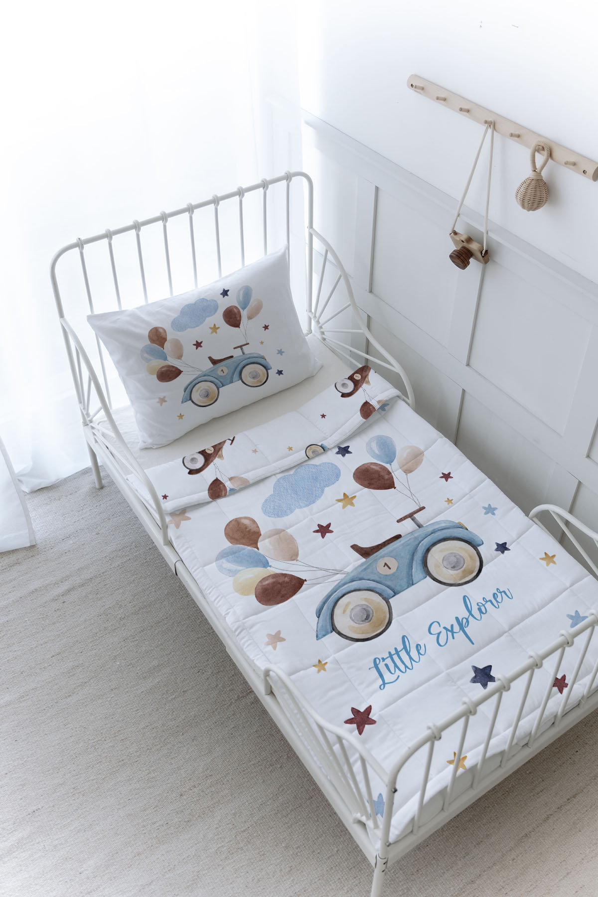 Organik Baskılı Yorgan Seti - For Baby Serisi - Balonlu Araba