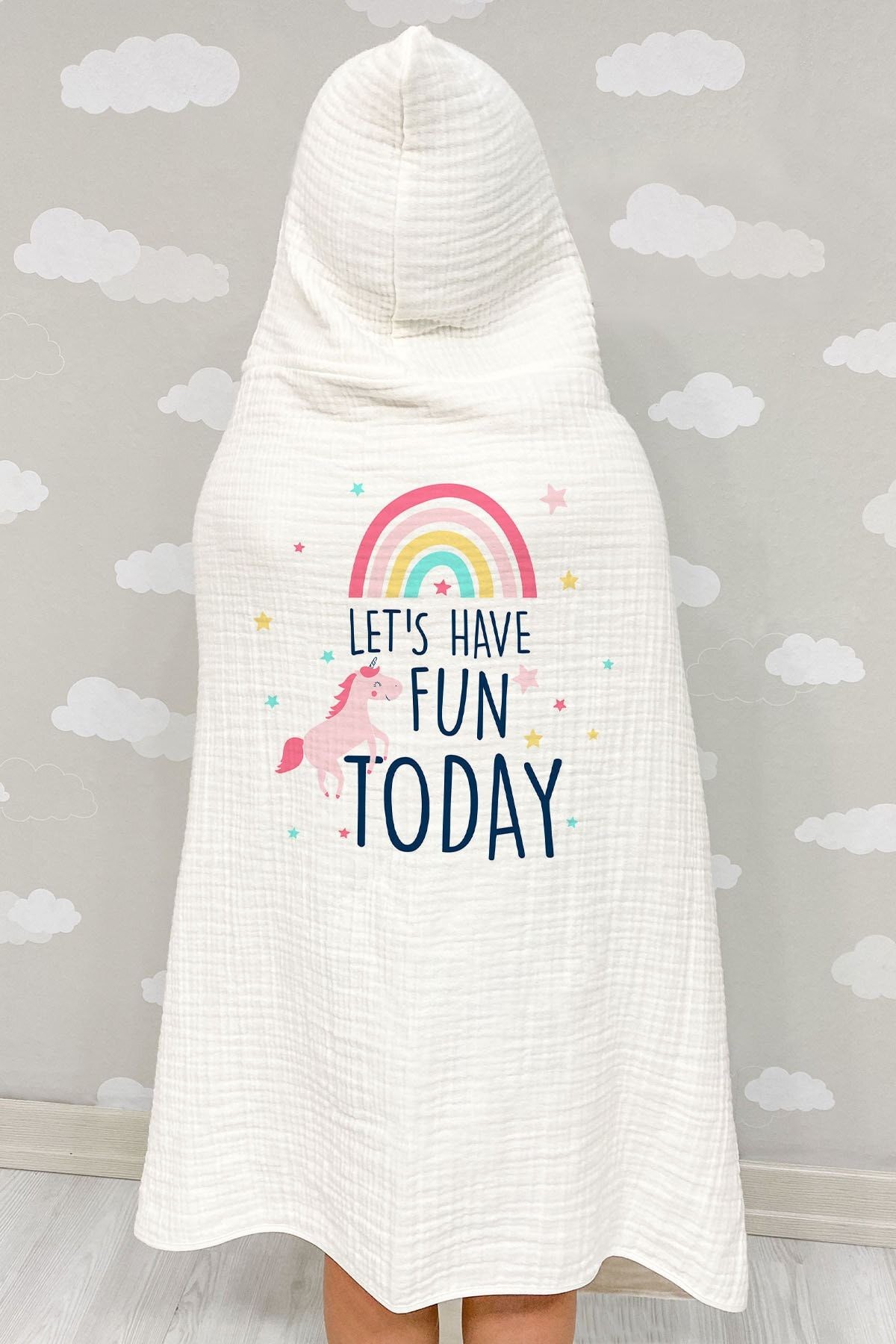 4 Kat Müslin Kapüşonlu Havlu - Pure Baby Serisi - Unicorn Fun