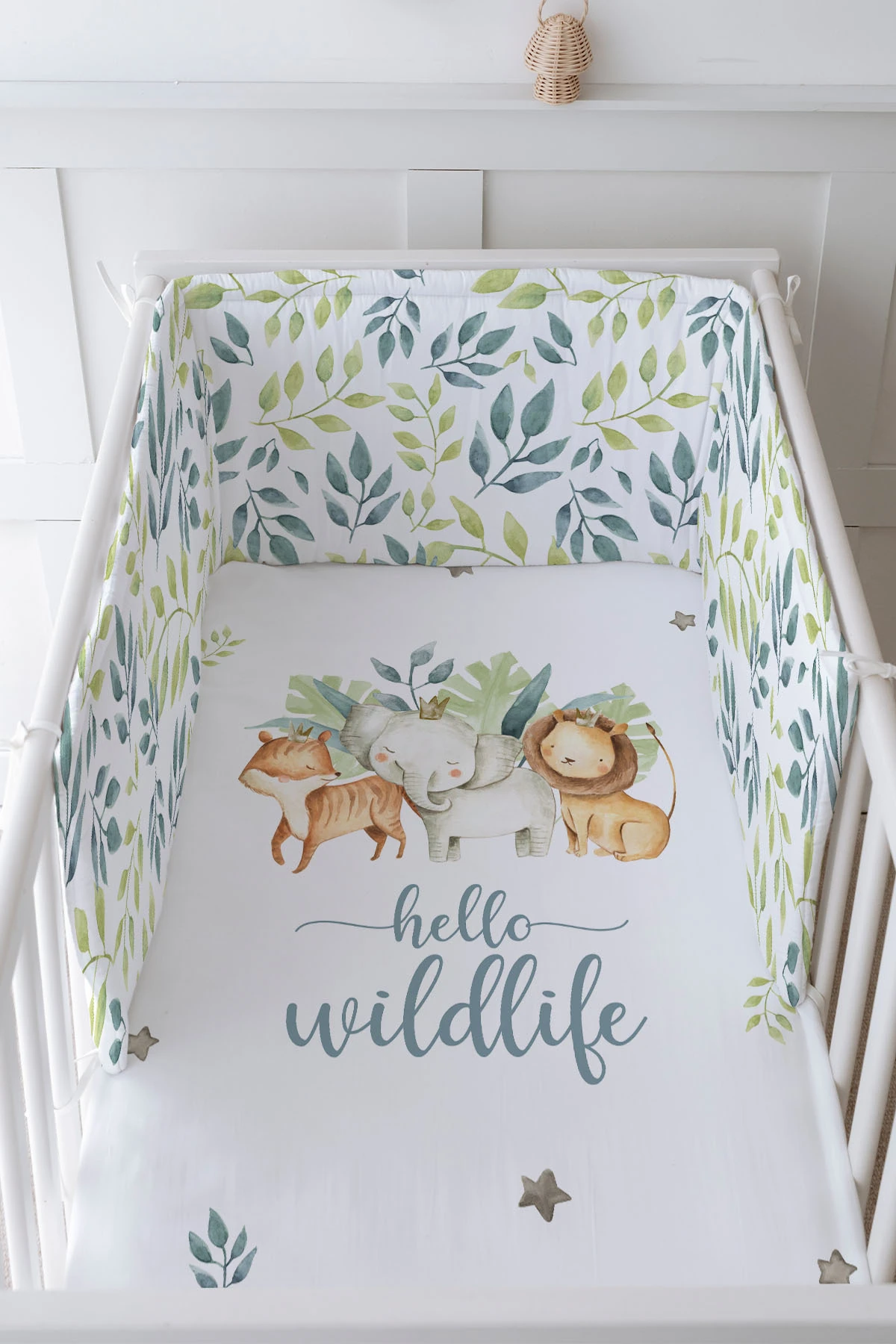 Bebek Başucu Koruyucu ve Baskılı Çarşaflı Uyku Seti - For Baby Serisi - Safari Hayvanlar