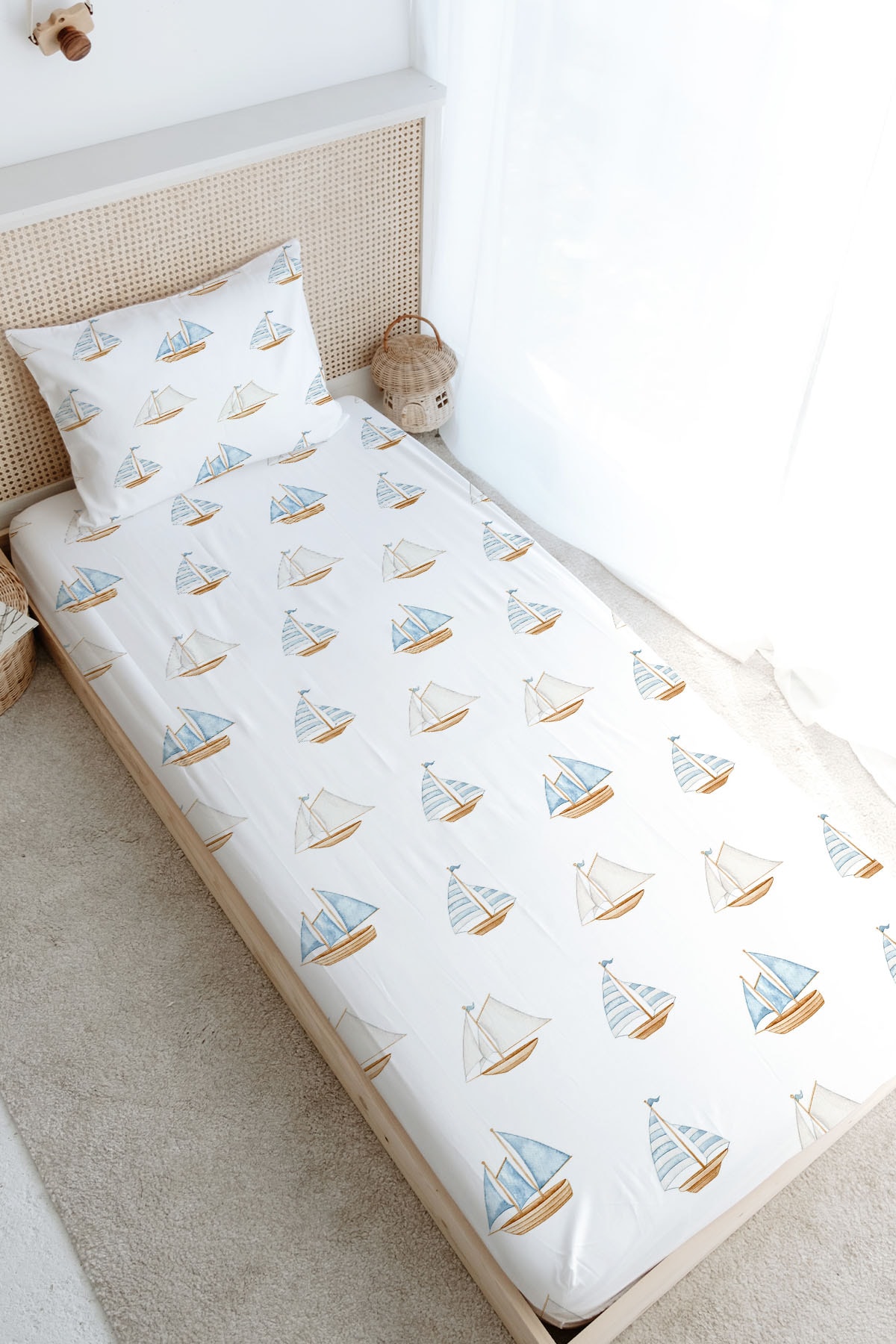 Tek Kişilik Lastikli Çarşaf Seti - Pureline Series - Sail Boats