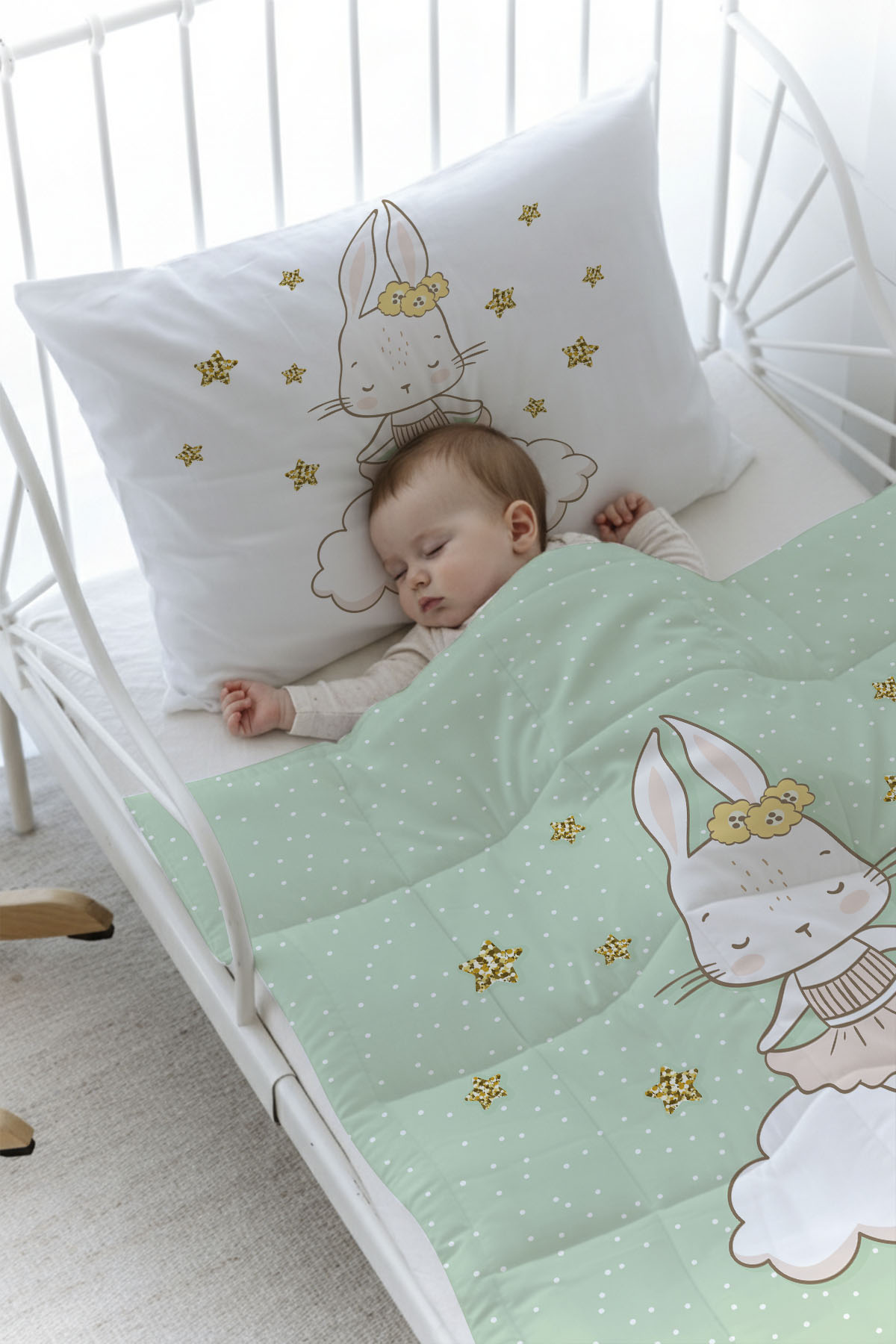 Organik Baskılı Yorgan Seti - For Baby Serisi - Balerin Tavşan