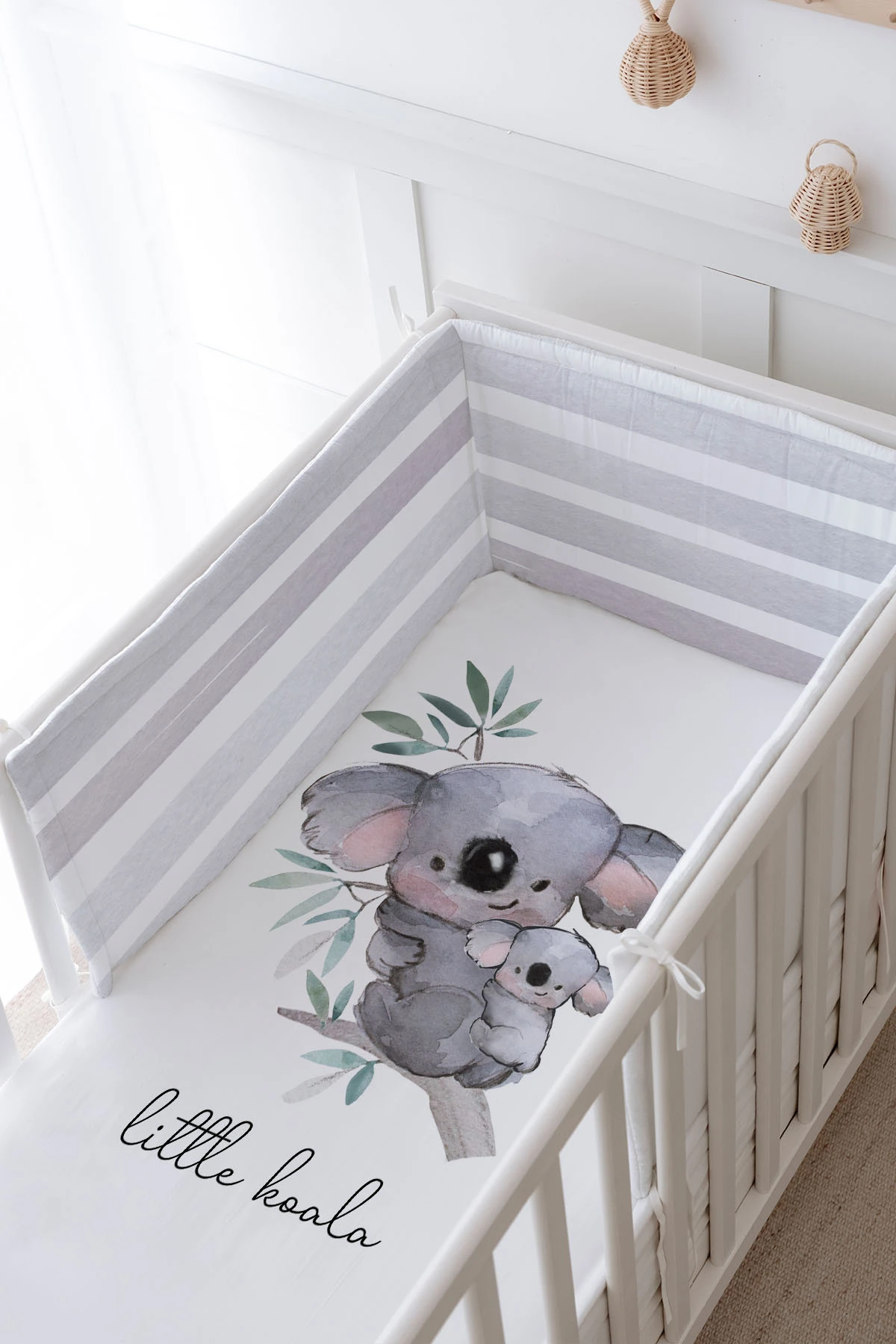 Bebek Başucu Koruyucu ve Baskılı Çarşaflı Uyku Seti - Pure Baby Serisi - Bebek Ve Anne Koala