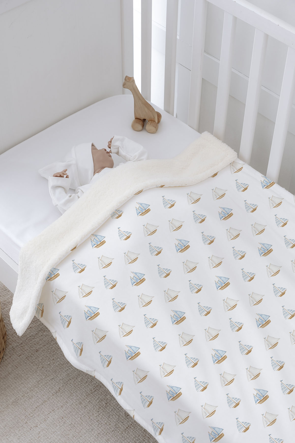 Peluş Çift Yüz Battaniye - Pureline Series - Sail Boats