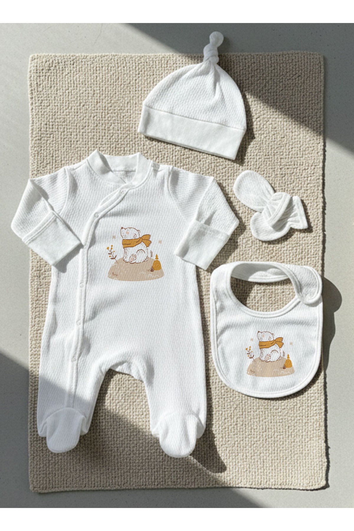Jakarlı Tulum Seti - For Baby - Kahverengi Atkılı Ayı