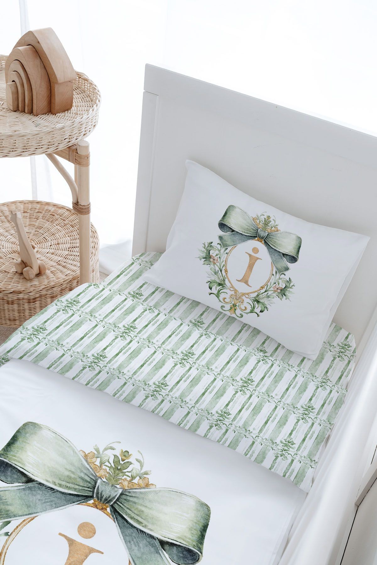 Bebek Boy Nevresim Takımı - Green Royal Series - İ Harfi