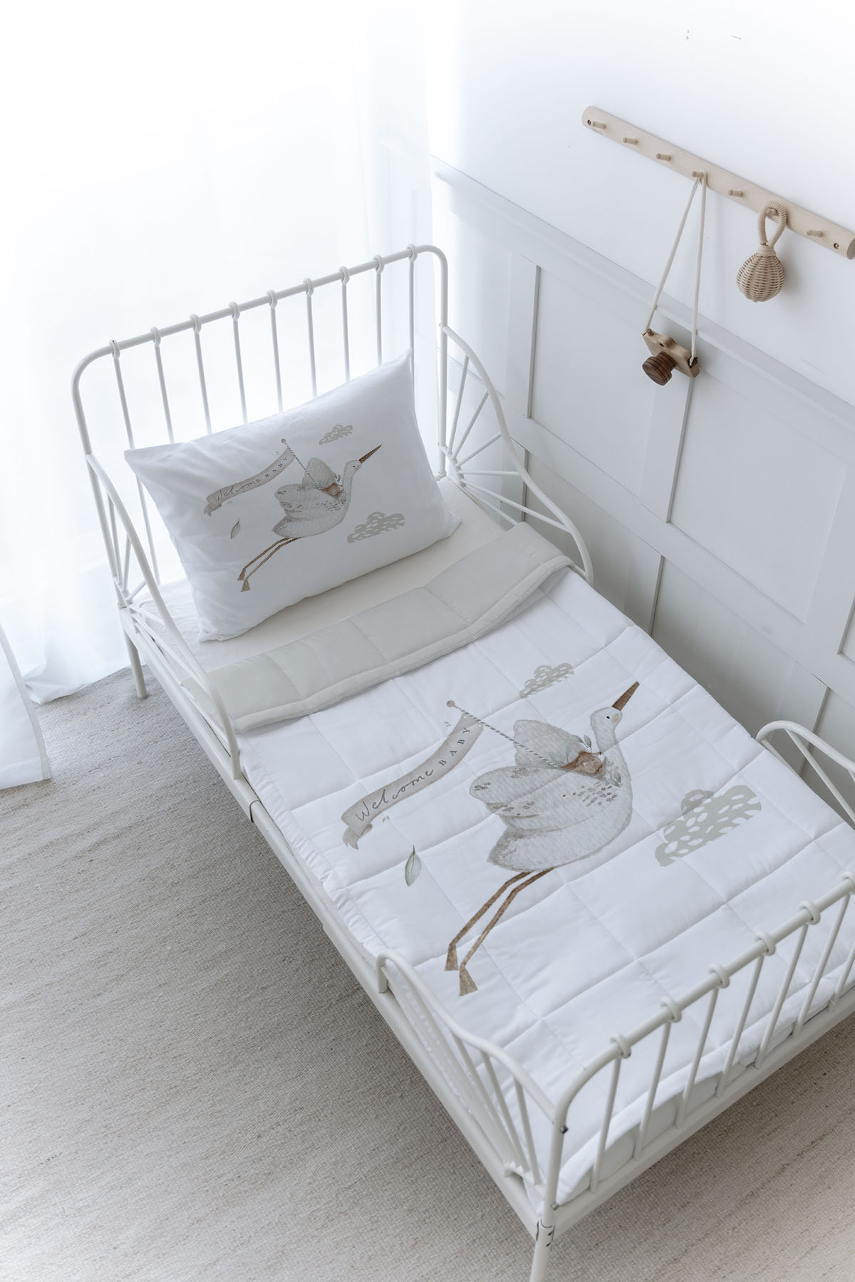 Organik Baskılı Yorgan Seti - Royal Series - Welcome Baby Stork