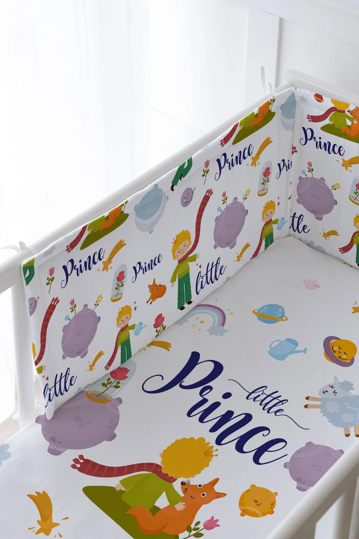 Bebek Başucu Koruyucu ve Baskılı Çarşaflı Uyku Seti - For Baby Serisi - Kırmızı Atkılı Küçük Prens