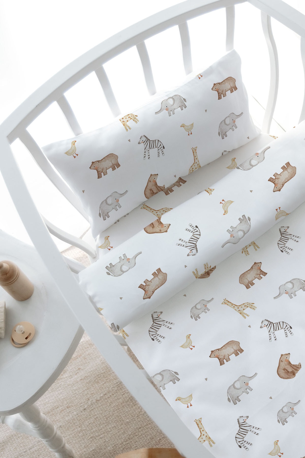 Anne Yanı Beşik Nevresim Takımı (60x100) - Pureline Series - Cute Animals