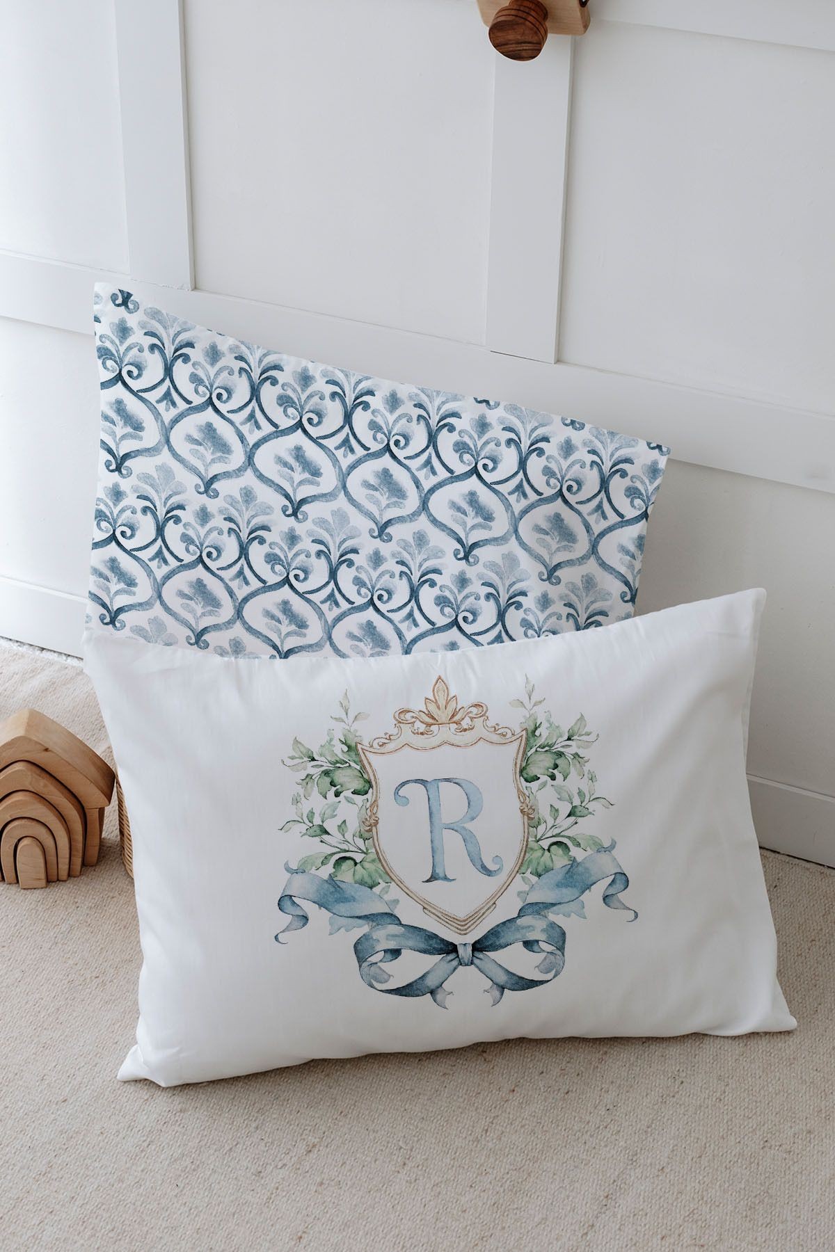 2'li Yastık Kılıfı  Blue Royal Series - R Harfi