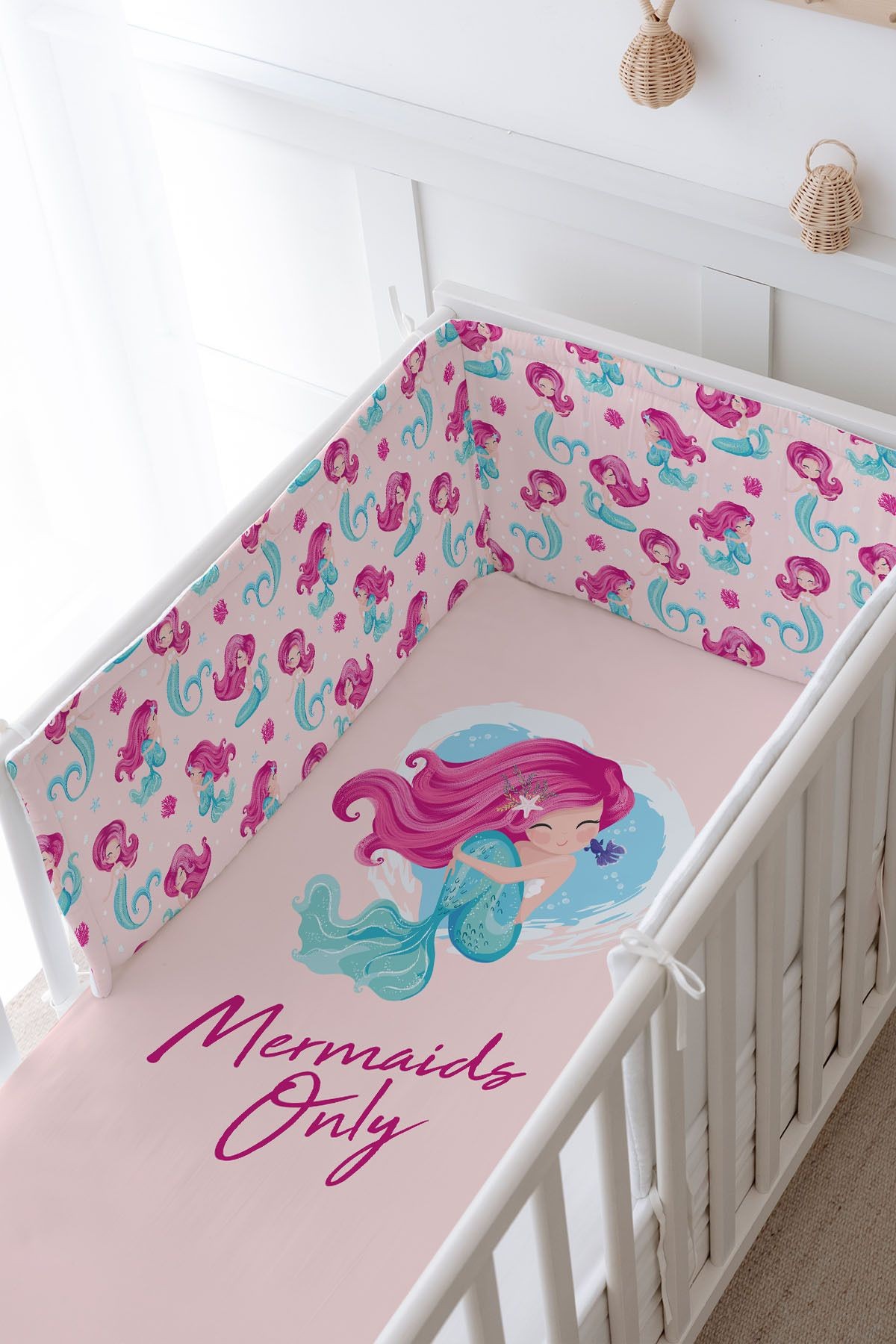 Bebek Başucu Koruyucu ve Baskılı Çarşaflı Uyku Seti - İconic Serisi - Little Mermaid