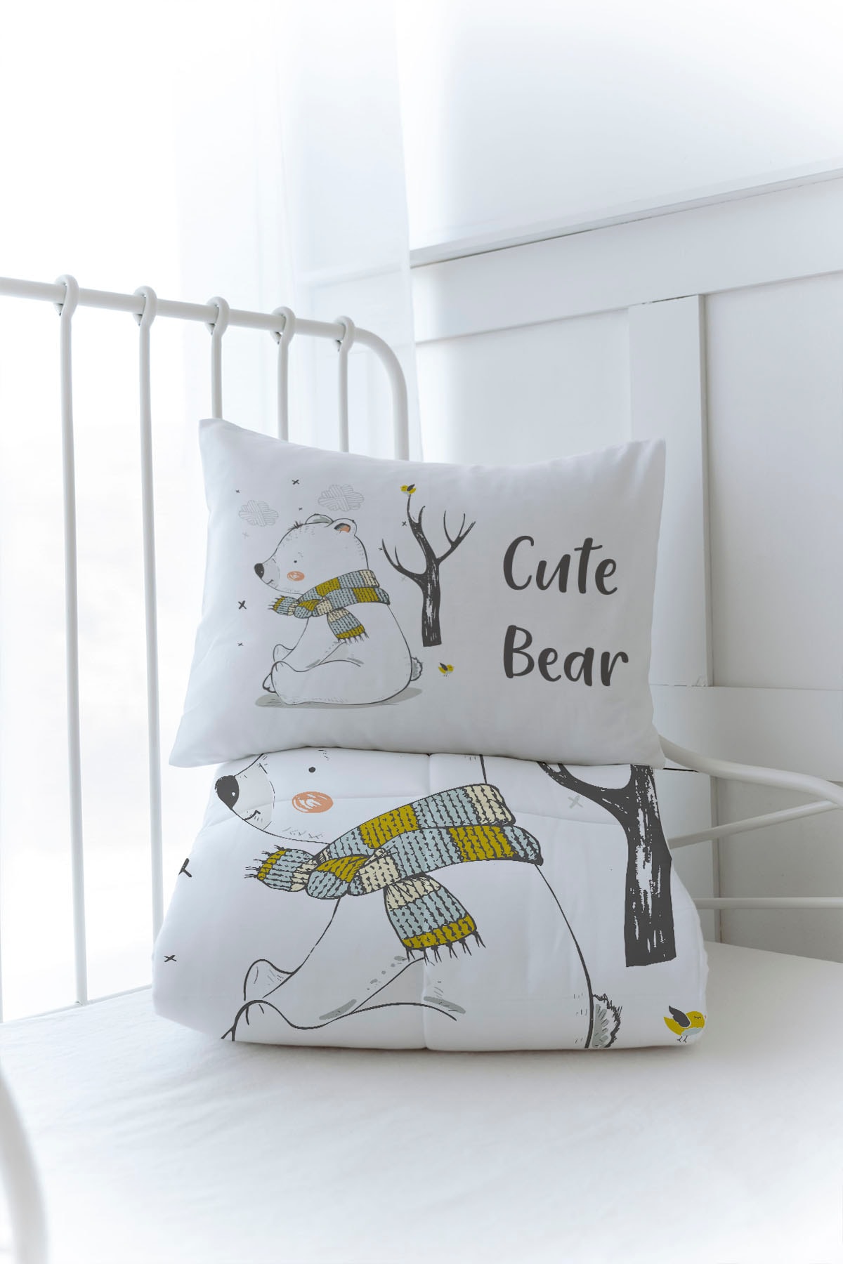 Organik Baskılı Yorgan Seti - For Baby Serisi - Atkılı Kutup Ayısı