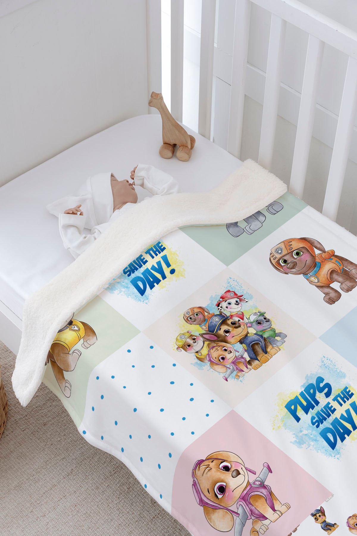 Peluş Çift Yüz Battaniye - Paw Patrol Patchwork