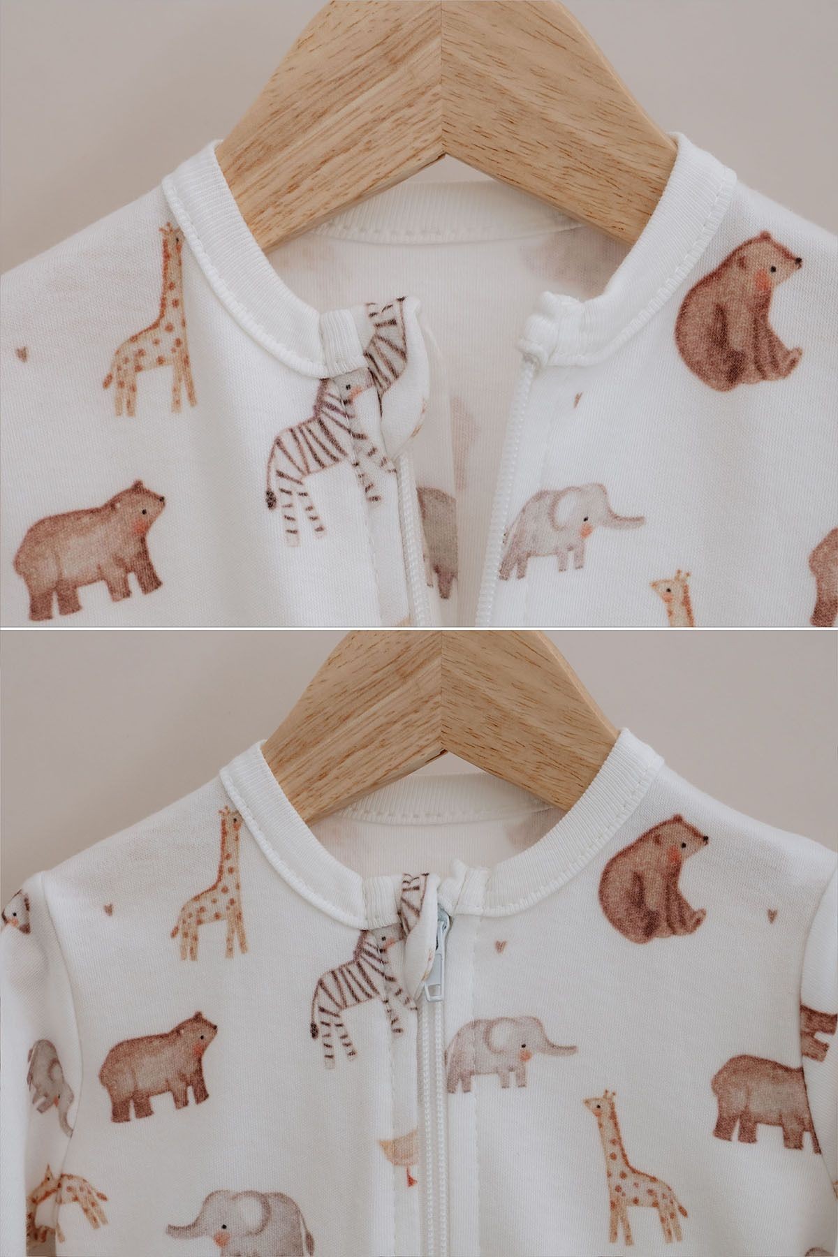 Fermuarlı Patikli Bebek Tulumu - Pureline Series - Cute Animals