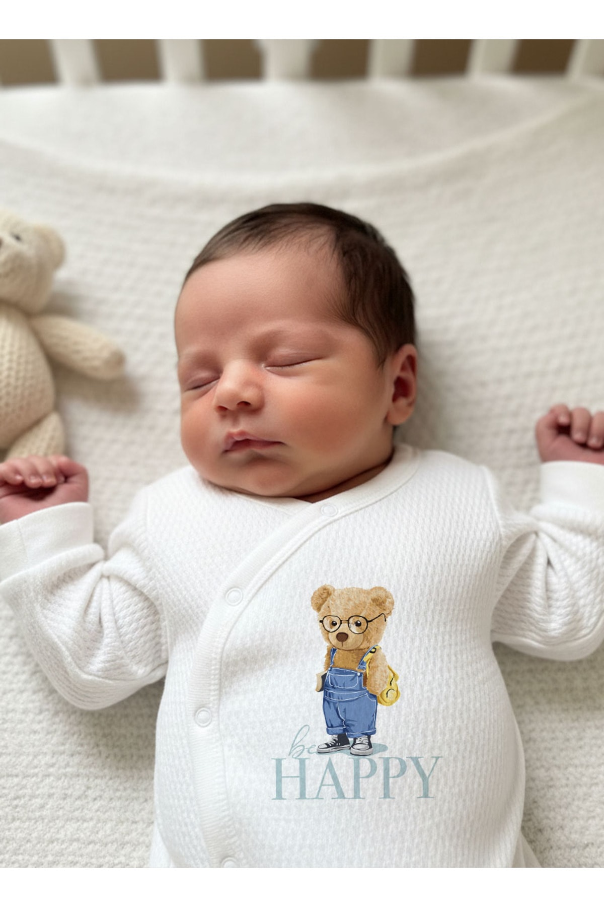 Jakarlı Tulum Şapka Eldiven - Pure Baby - Salopetli Ayıcık