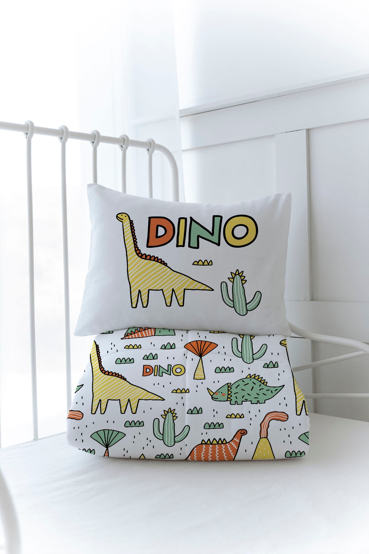Organik Baskılı Yorgan Seti - Pure Baby Serisi - Dino ve Kaktüsler