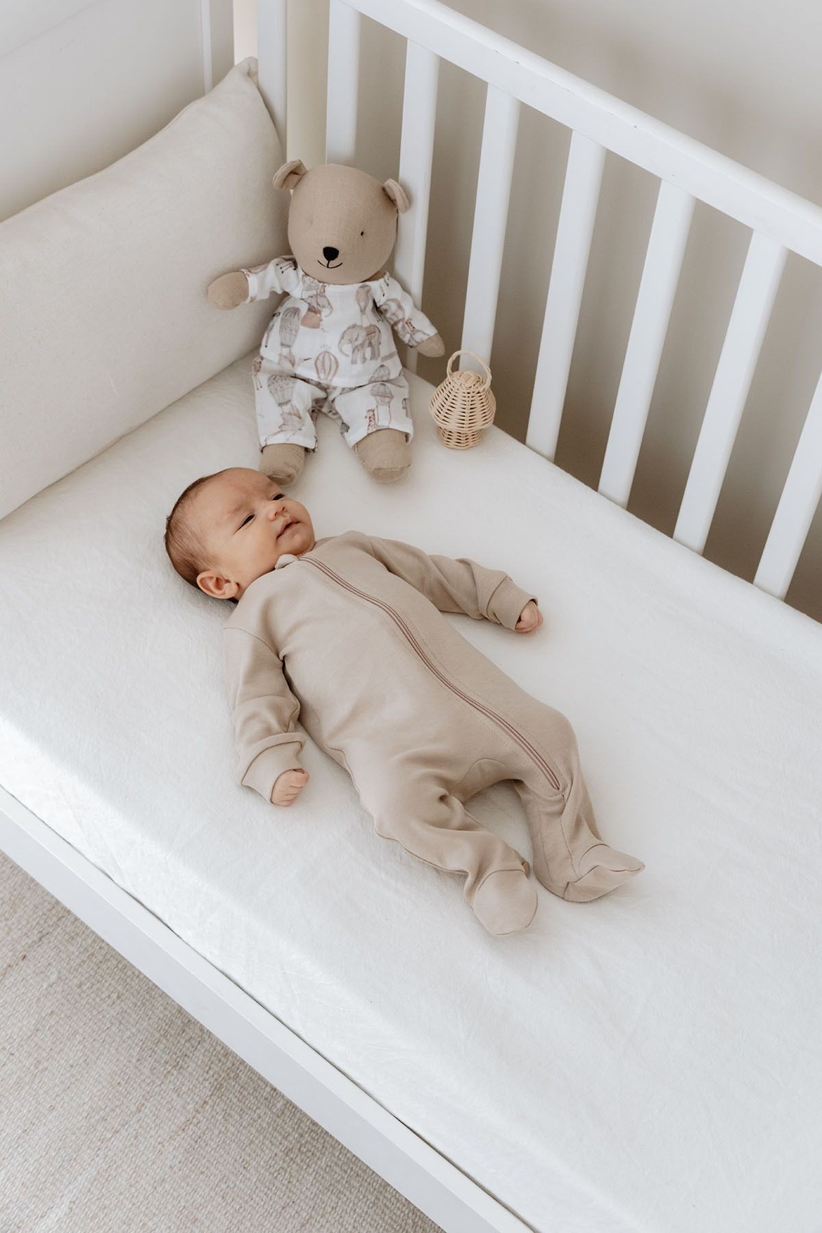 Fermuarlı Patikli Bebek Tulumu - Pureline Series - Vizon