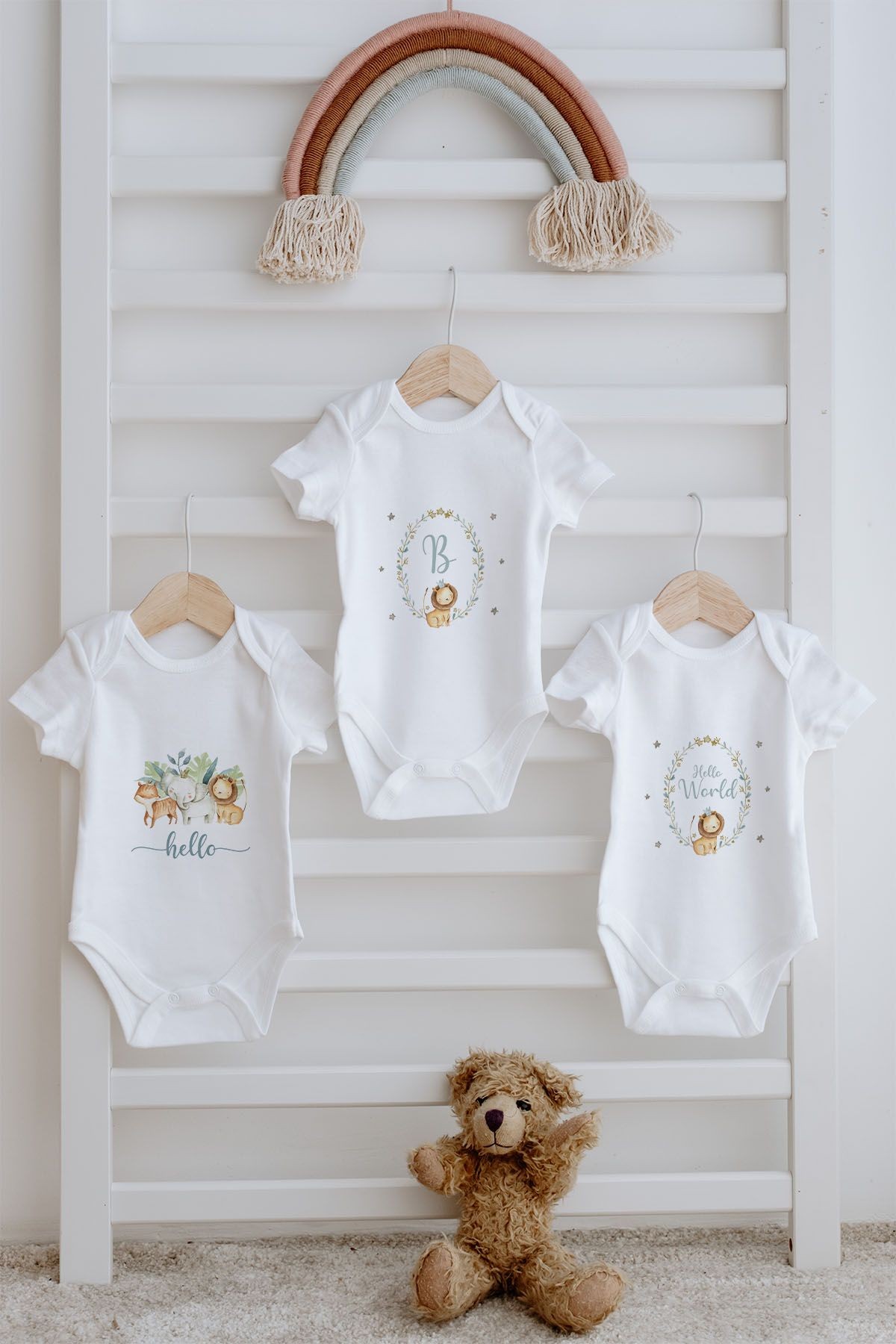 3'lü Bebek Body - Little Lion Series  - B Harfi