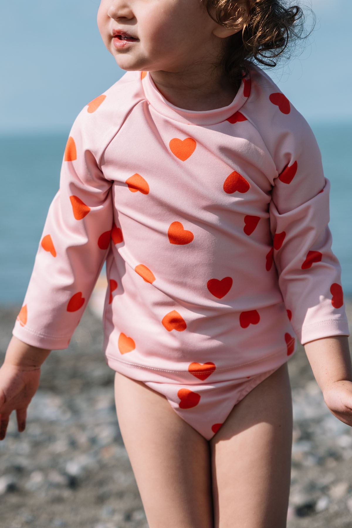 Uv Korumalı Uzun Kollu Kız Bebek Mayo - Red Hearts