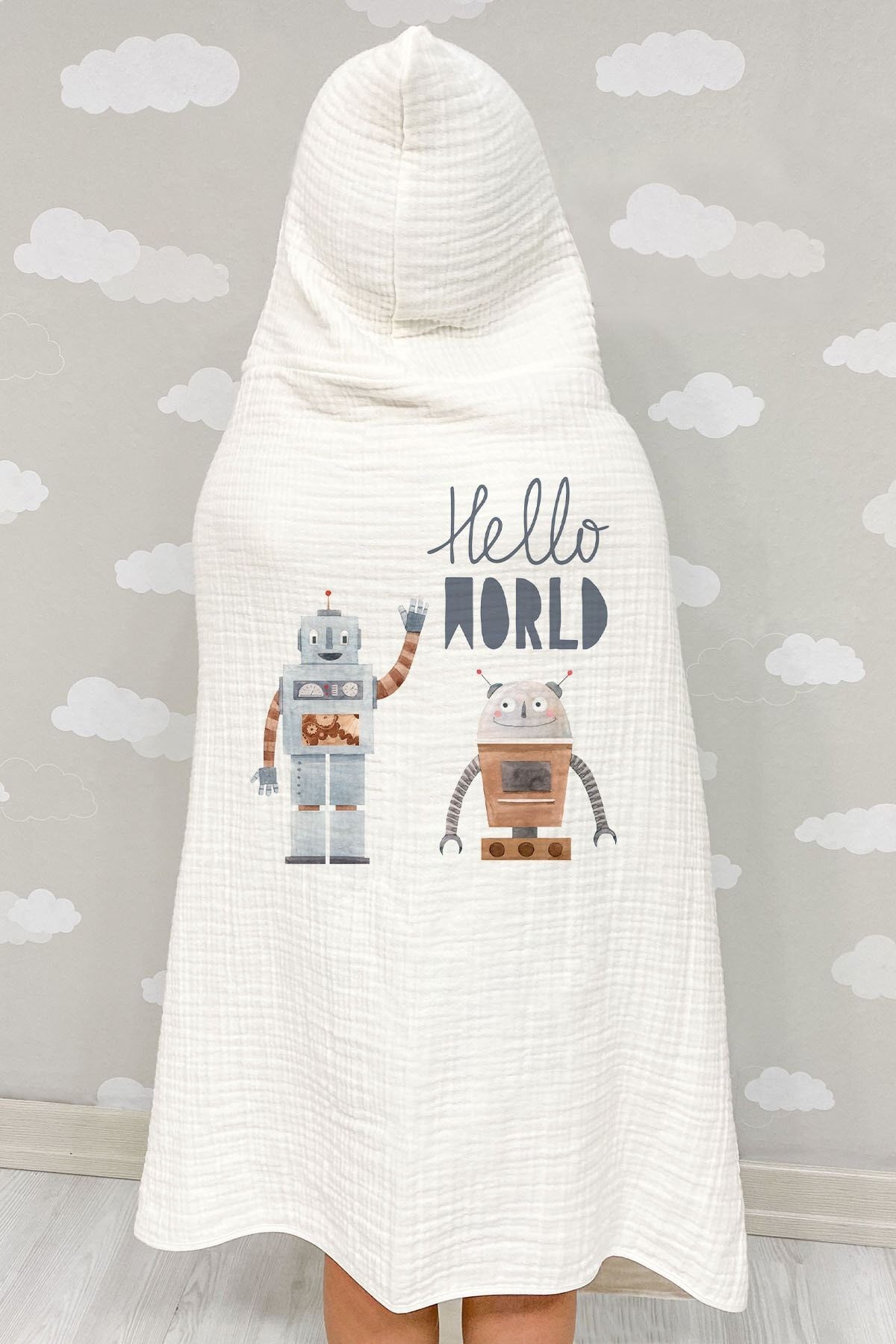 4 Kat Müslin Kapüşonlu Havlu - Pure Baby Serisi - Robot