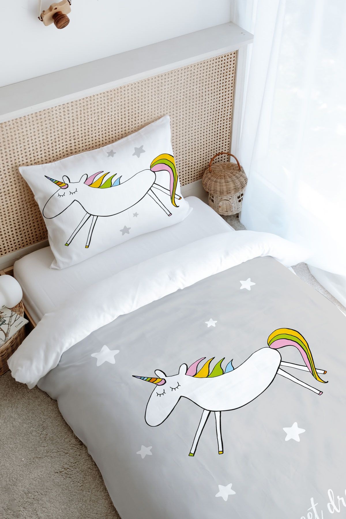 Tek Kişilik Nevresim Takımı (160x220) - Pure Baby Serisi - Doodle Unicorn