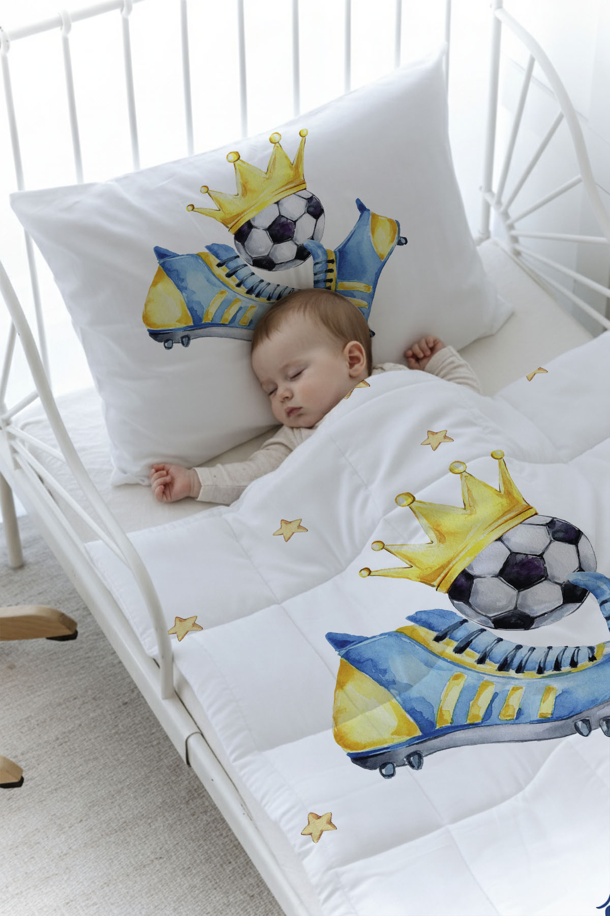 Organik Baskılı Yorgan Seti - For Baby Serisi - Sarı - Lacivert