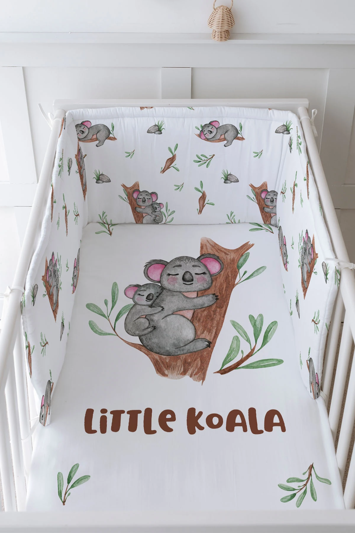 Bebek Başucu Koruyucu ve Baskılı Çarşaflı Uyku Seti - For Baby Serisi - Anne Ve Yavru Koala