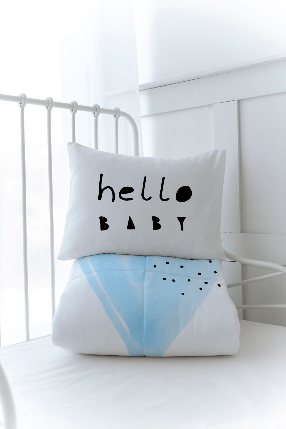 Organik Baskılı Yorgan Seti - Pure Baby Serisi - Mavi Romantik Kalp