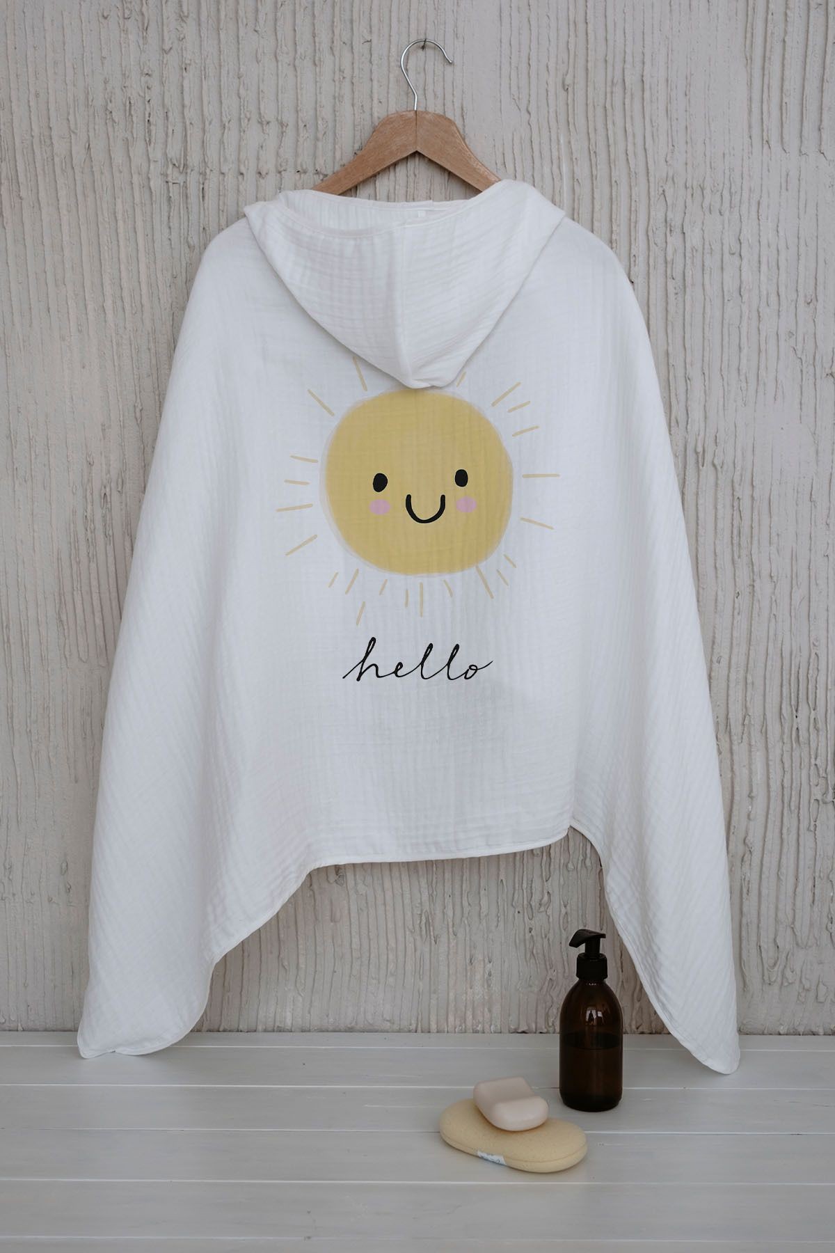 4 Kat Müslin Kapüşonlu Havlu - Pure Baby Serisi - Gülen Soft Güneş