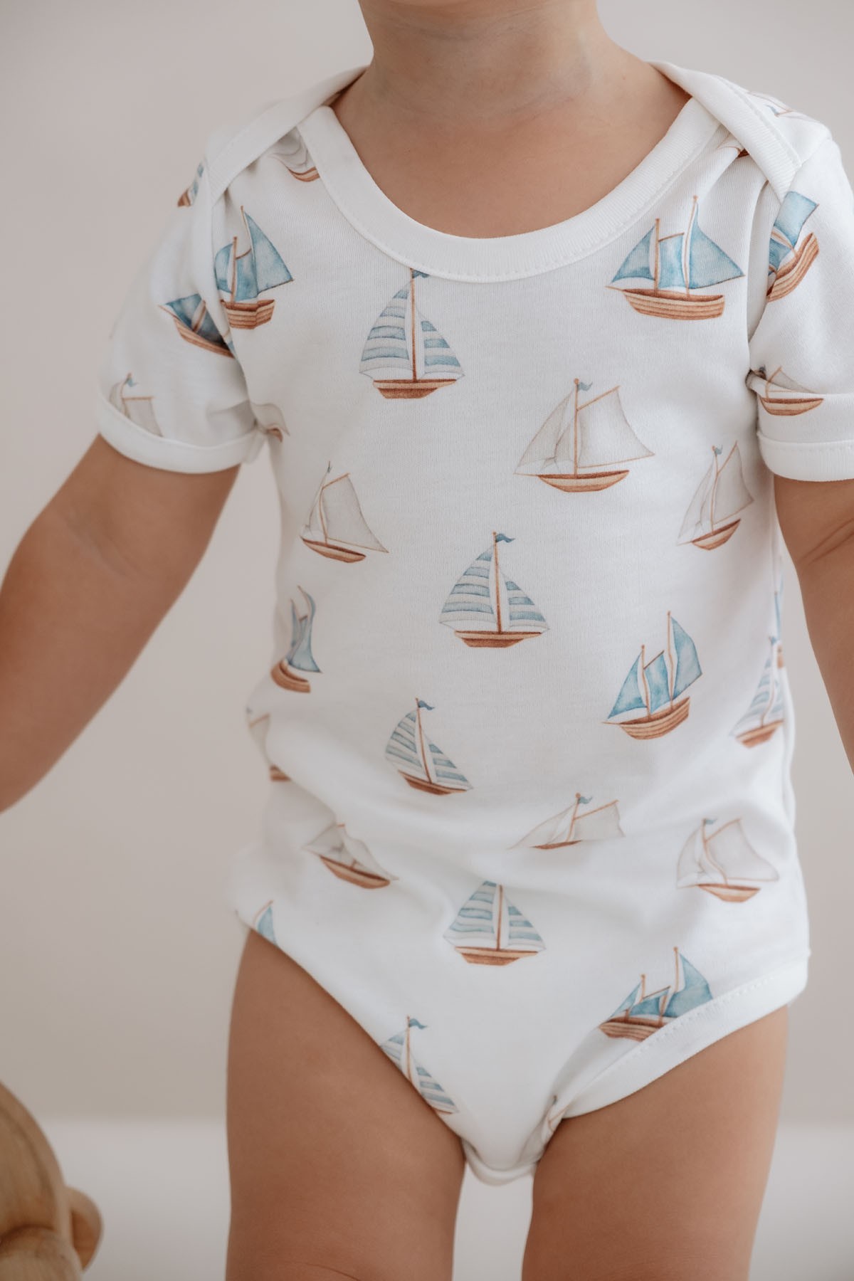 Kısa Kollu Bebek Body - Pureline Series - Sail Boats