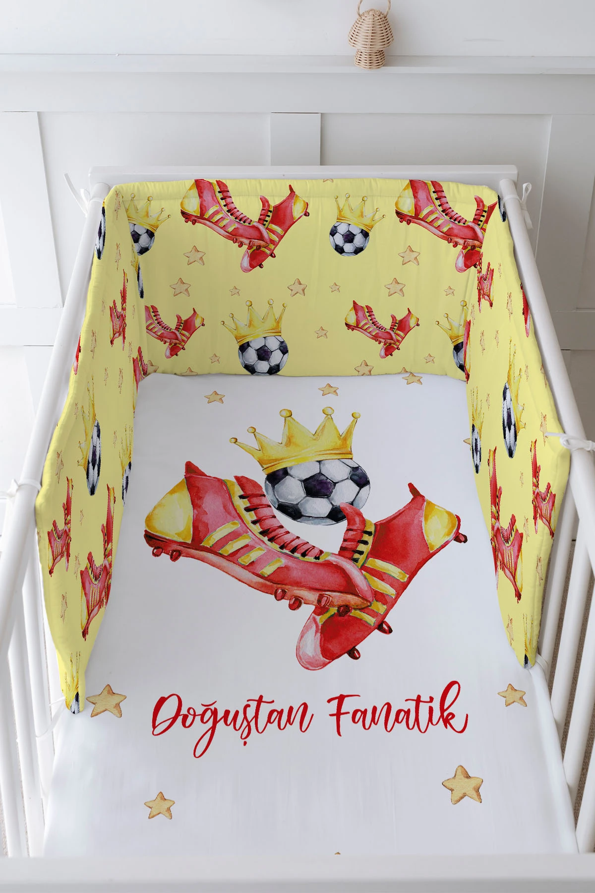 Bebek Başucu Koruyucu Ve Baskılı Çarşaflı Uyku Seti - For Baby Serisi - Sarı Kırmızı