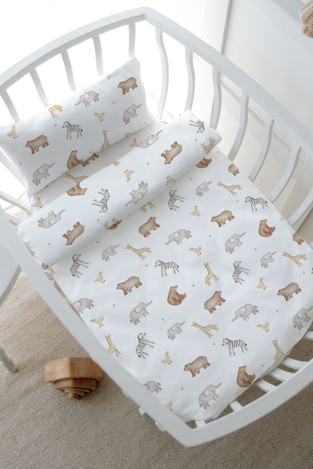 Anne Yanı Beşik Nevresim Takımı (60x100) - Pureline Series - Cute Animals