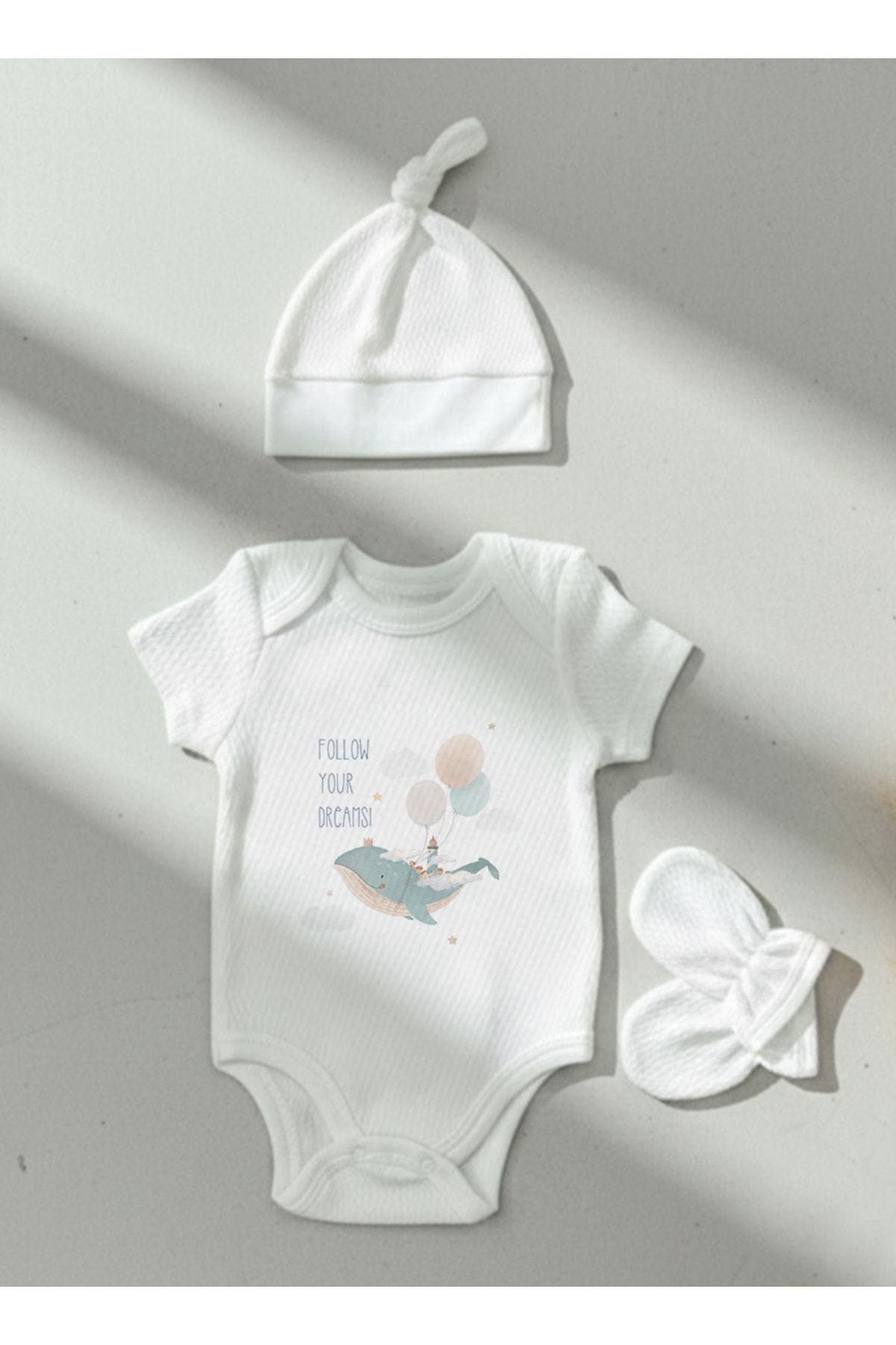 Jakarlı Body Şapka Eldiven - Little Baby - Blue Dreams