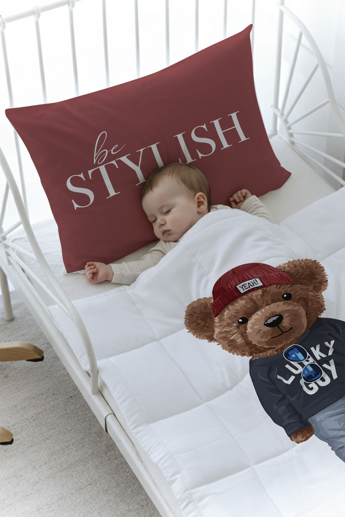 Organik Baskılı Yorgan Seti - Pure Baby Serisi - Sportmen Ayıcık