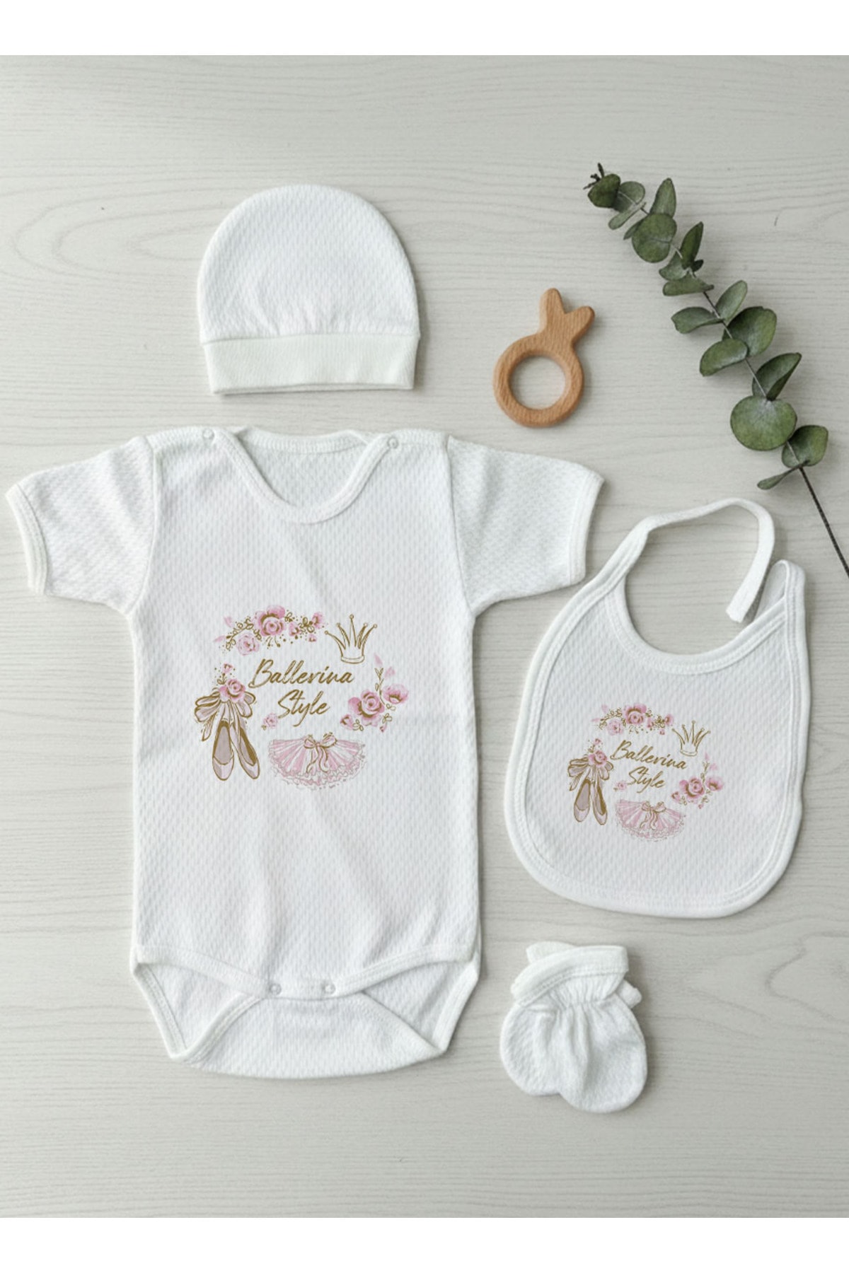 Jakarlı Body Seti - For Baby - Altın Bale Kıyafetleri