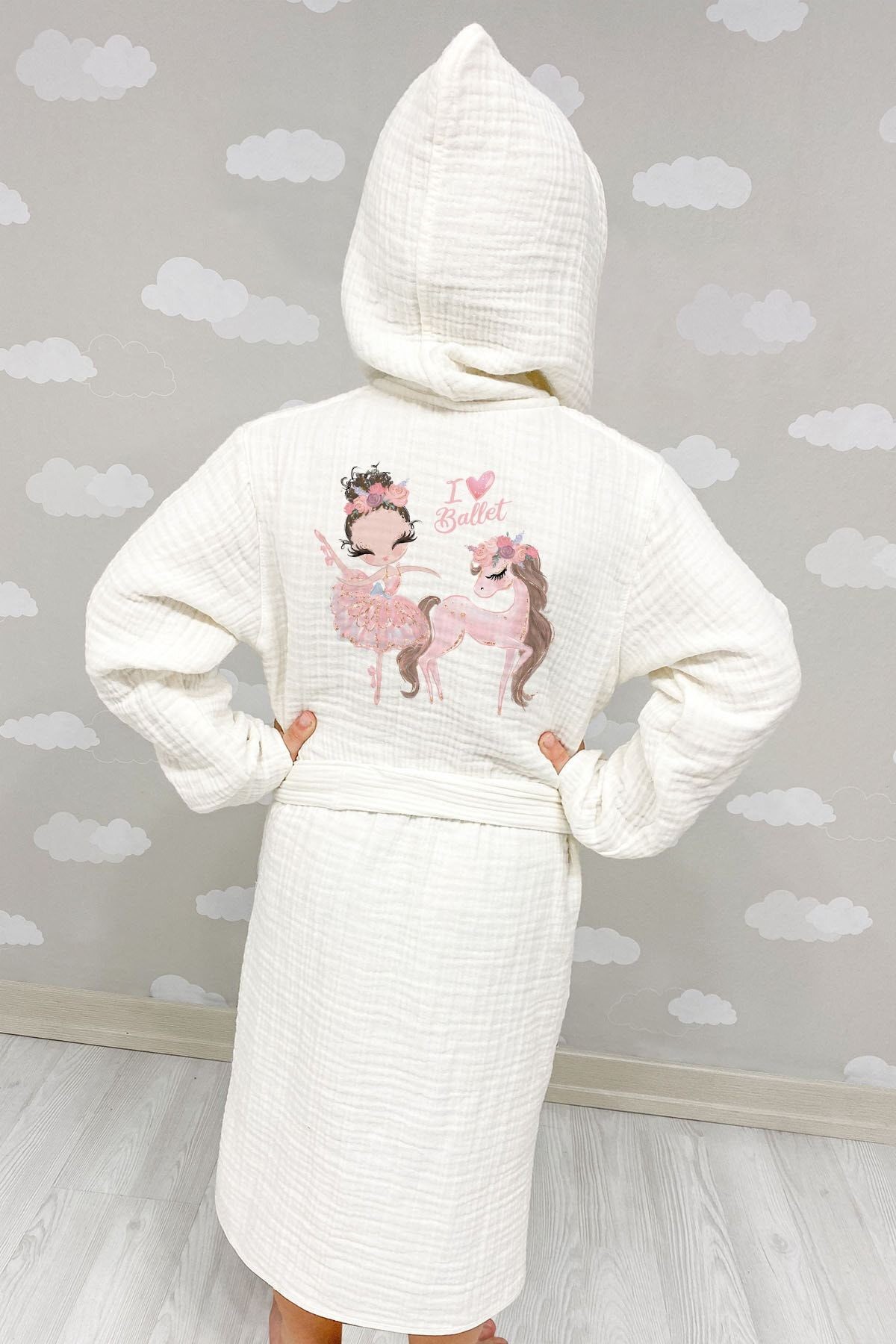 4 Kat Müslin Bornoz - For Baby Serisi - Pembe Tütülü Balerin Ve Unicorn