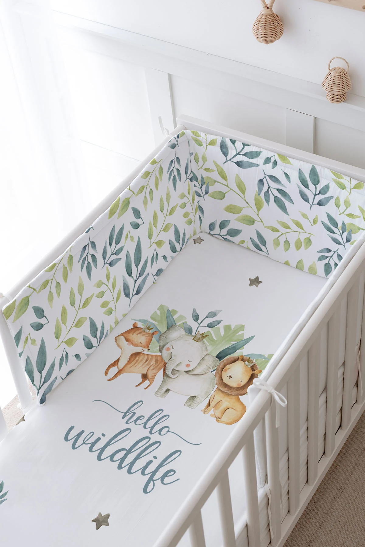 Bebek Başucu Koruyucu ve Baskılı Çarşaflı Uyku Seti - For Baby Serisi - Safari Hayvanlar