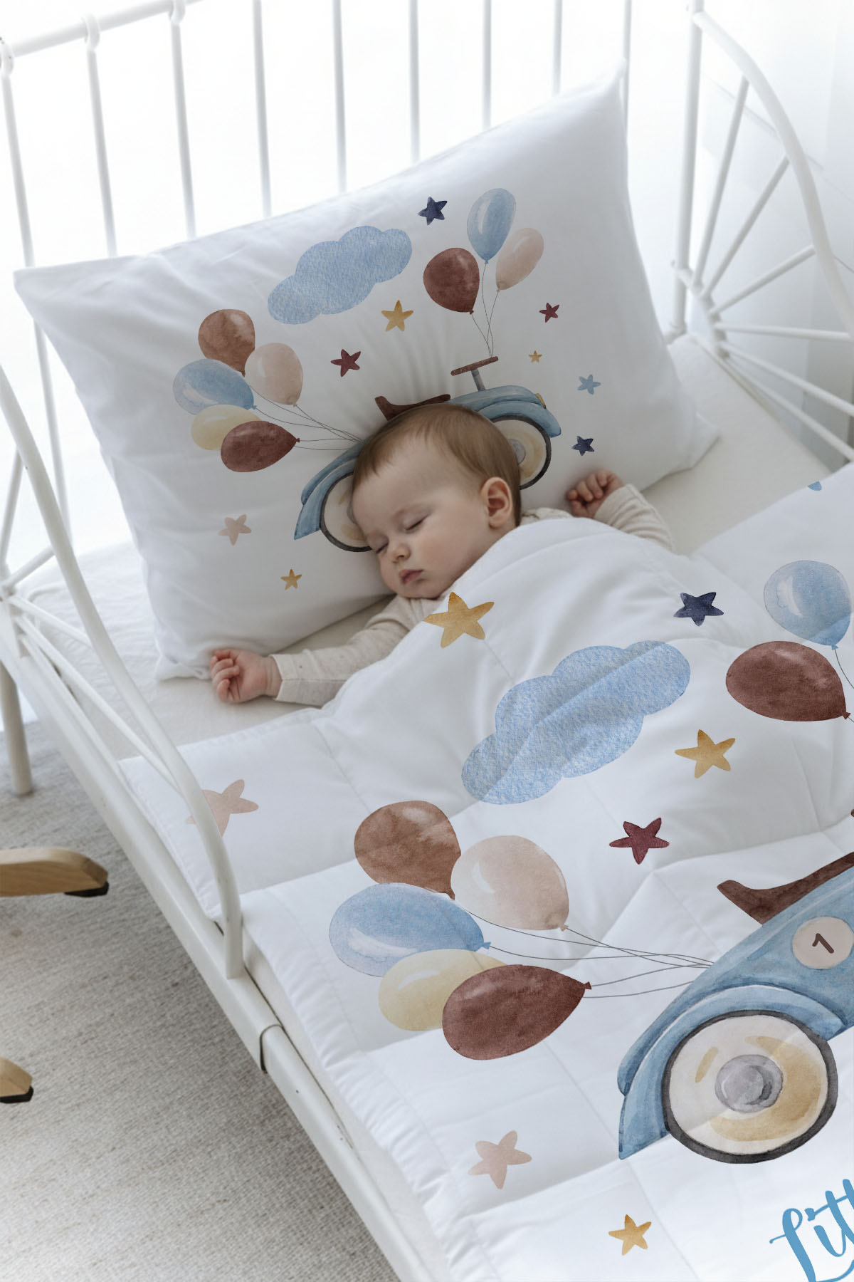 Organik Baskılı Yorgan Seti - For Baby Serisi - Balonlu Araba