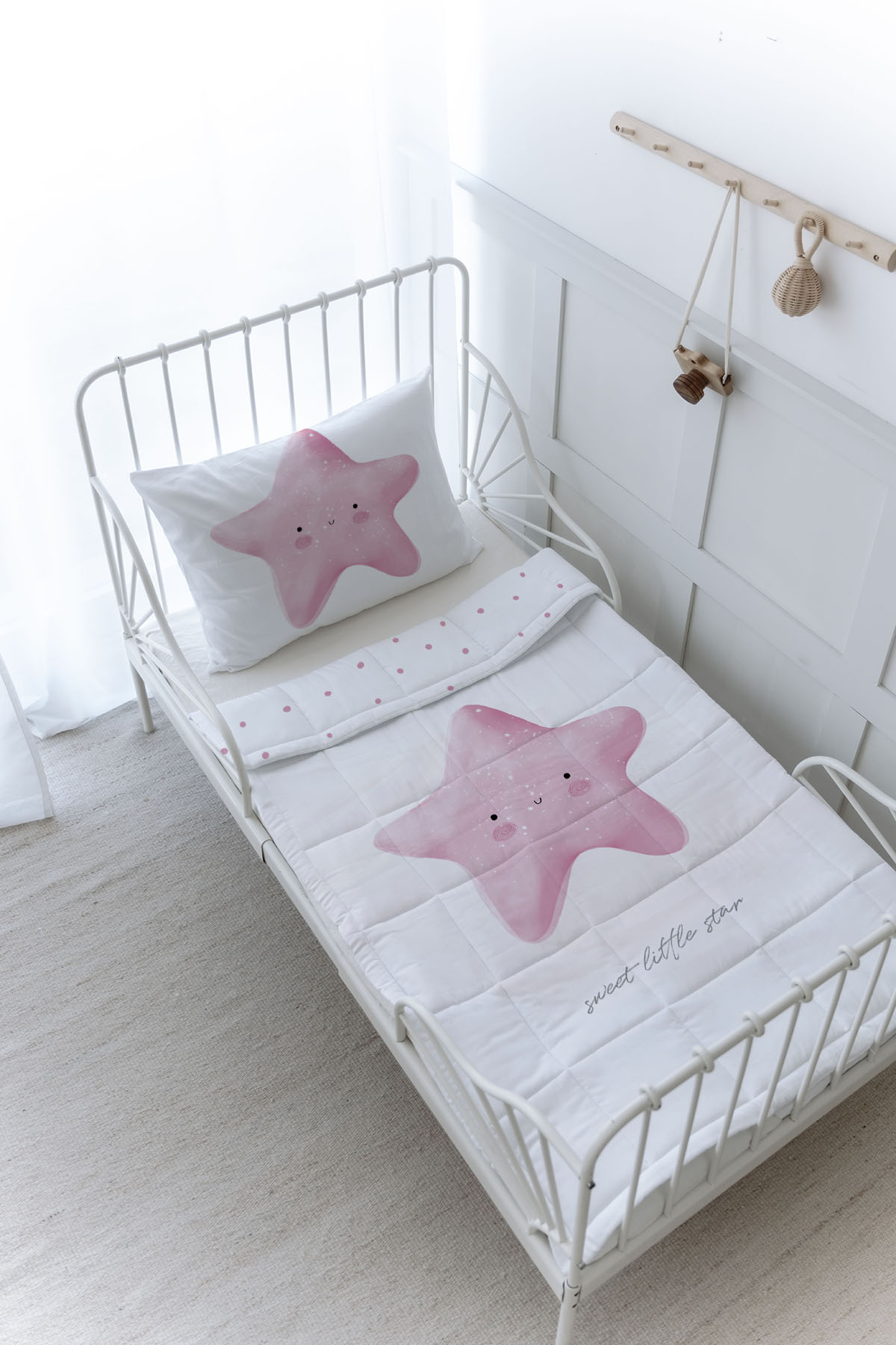 Organik Baskılı Yorgan Seti - Pure Baby Serisi - Pofuduk Pembe Yıldız