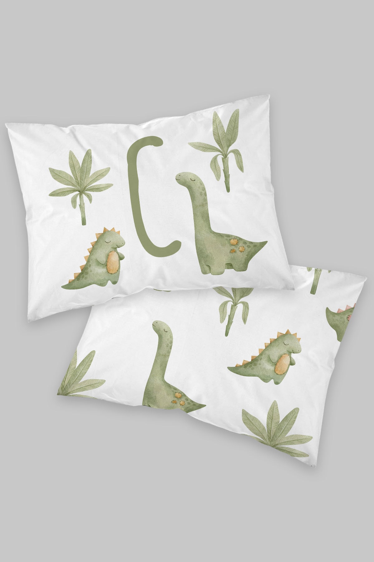 2'li Yastık Kılıfı - Yeşil Dinazorlu - Harf Serisi - C Harfi