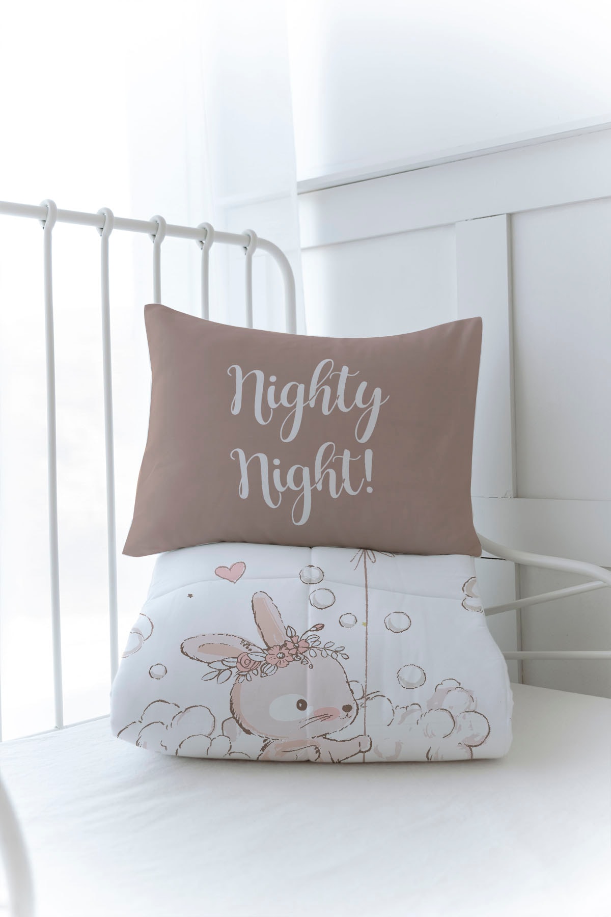 Organik Baskılı Yorgan Seti - Pure Baby Serisi - Bir Fincanda Tavşan