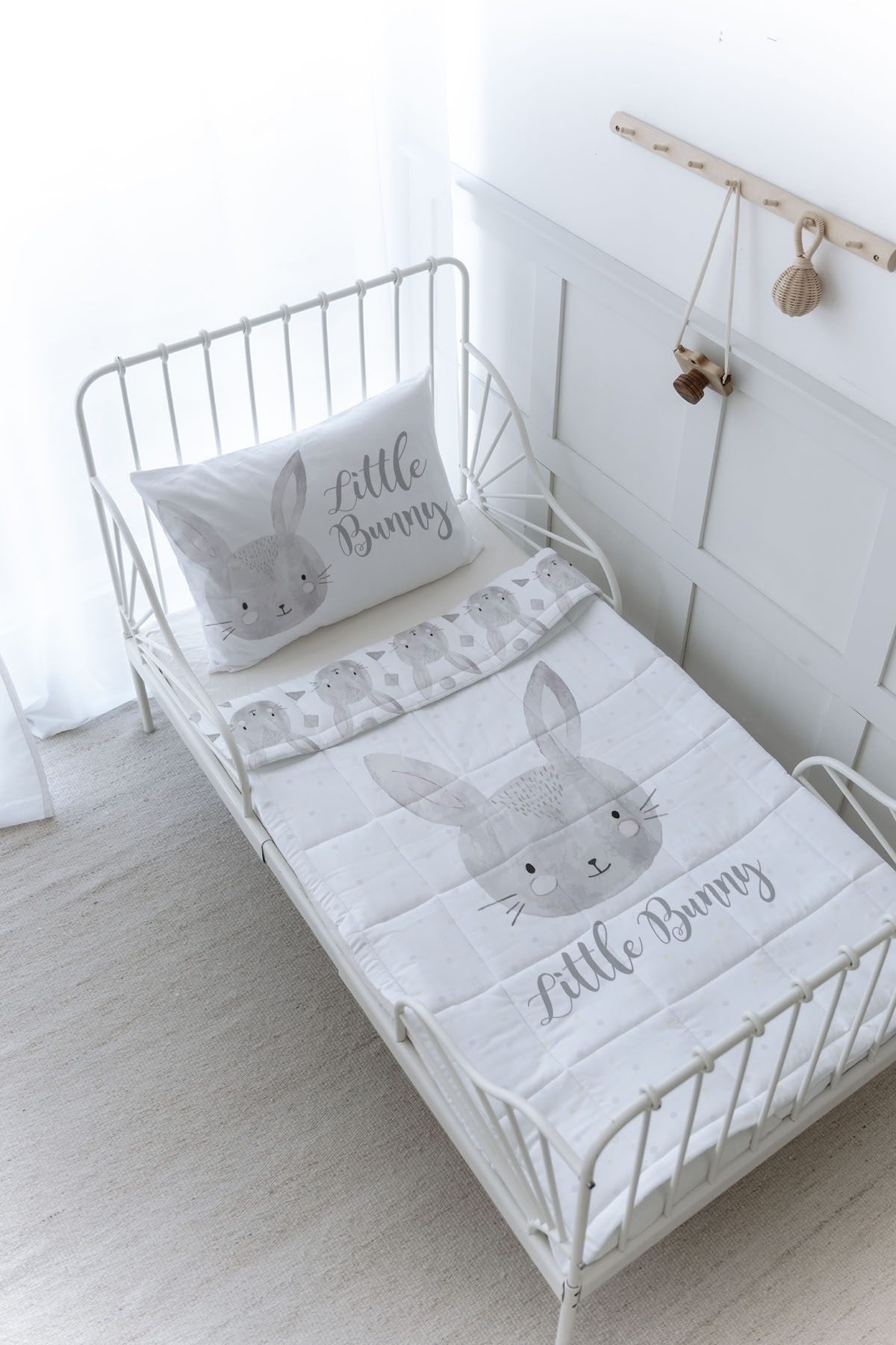 Organik Baskılı Yorgan Seti - For Baby Serisi - Karakalem Tavşan