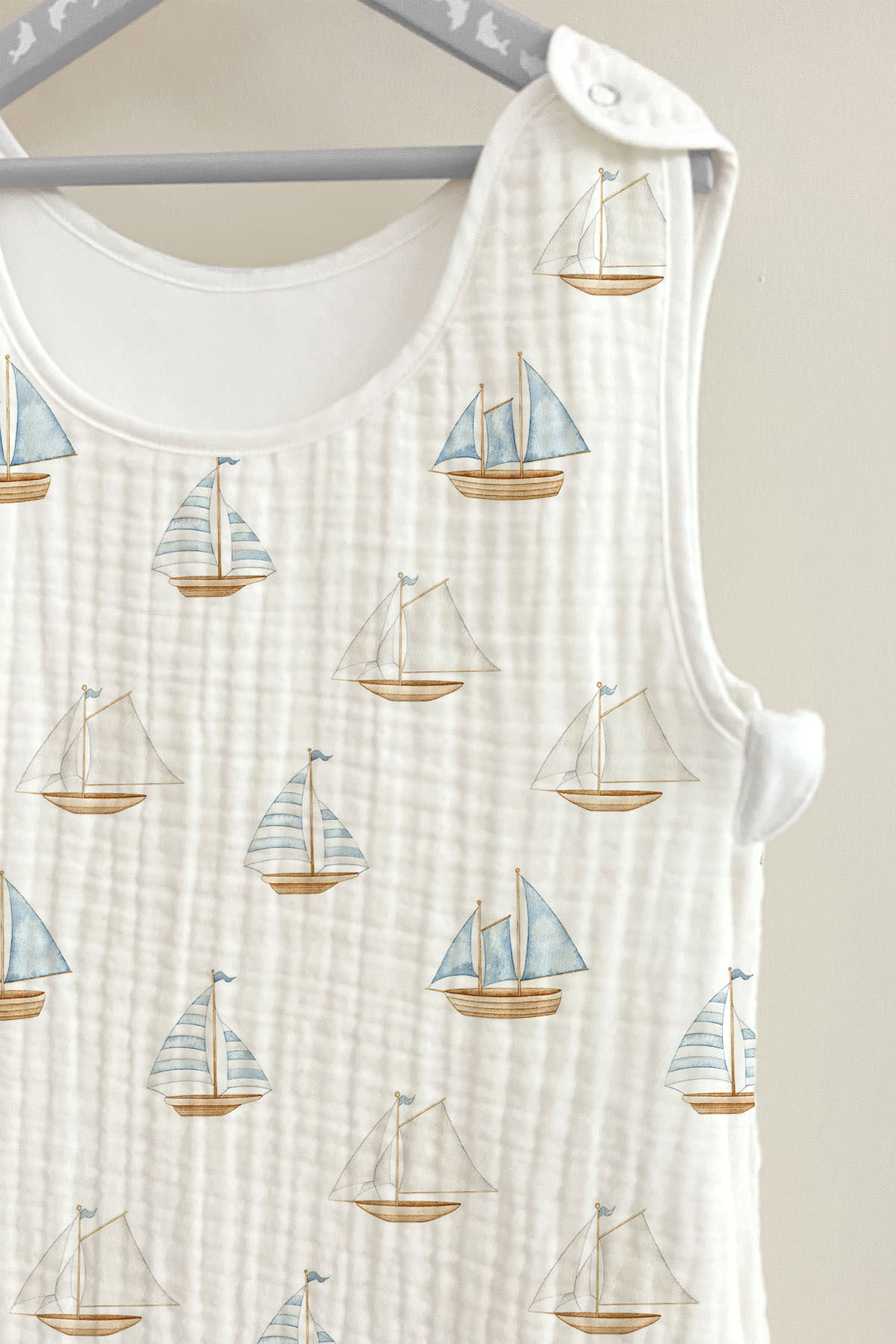 4 Kat Müslin Bebek Uyku Tulumu (0-18 Ay) - Pureline Series - Sail Boats