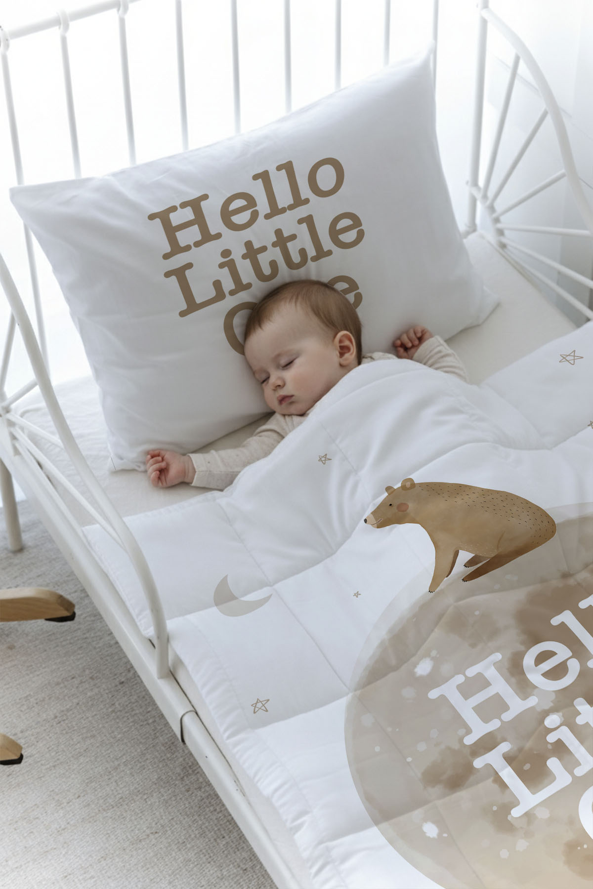 Organik Baskılı Yorgan Seti - Pure Baby Serisi - Hello Bear